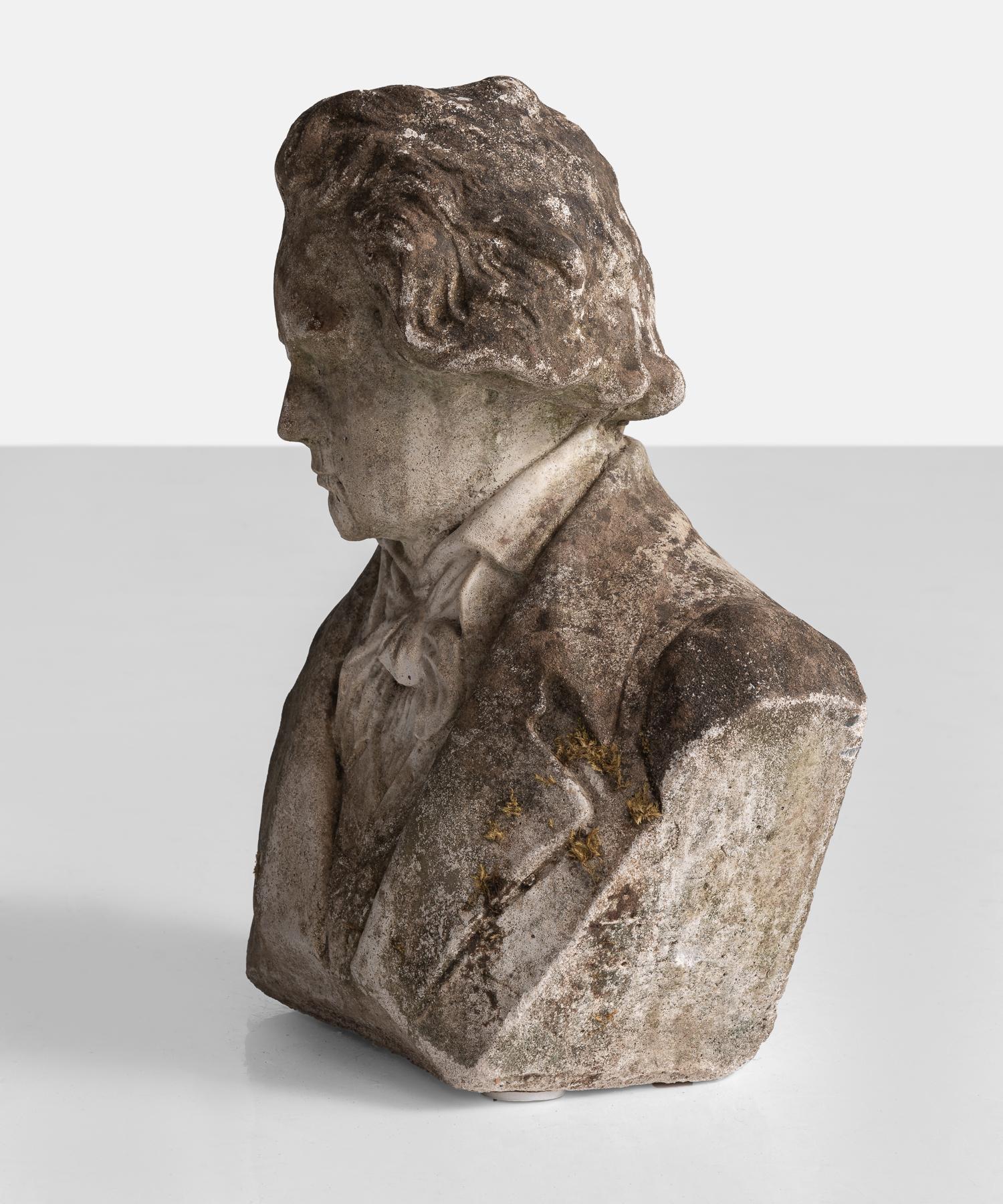 Mid-20th Century Reconstituted Stone Bust of Beethoven, circa 1960