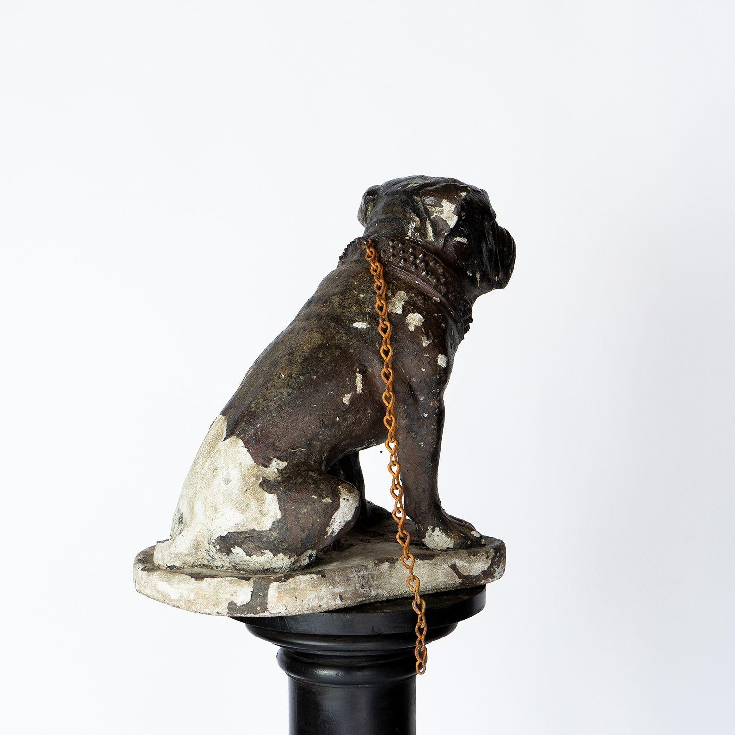 Vintage Reconstituted Stone English Bulldog Garden Statue Figure c. 1920s For Sale 4