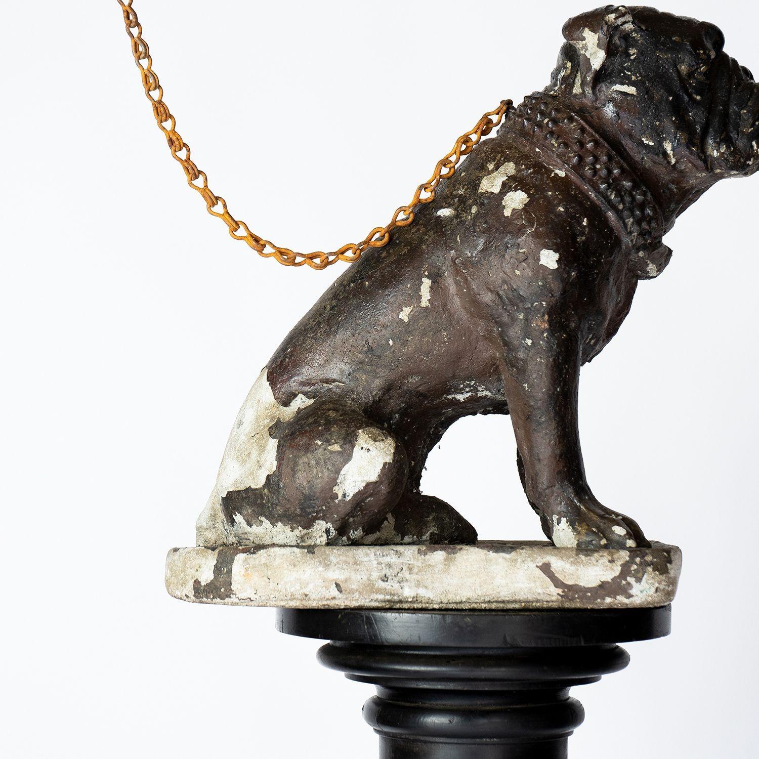 Cast Stone Vintage Reconstituted Stone English Bulldog Garden Statue Figure c. 1920s For Sale