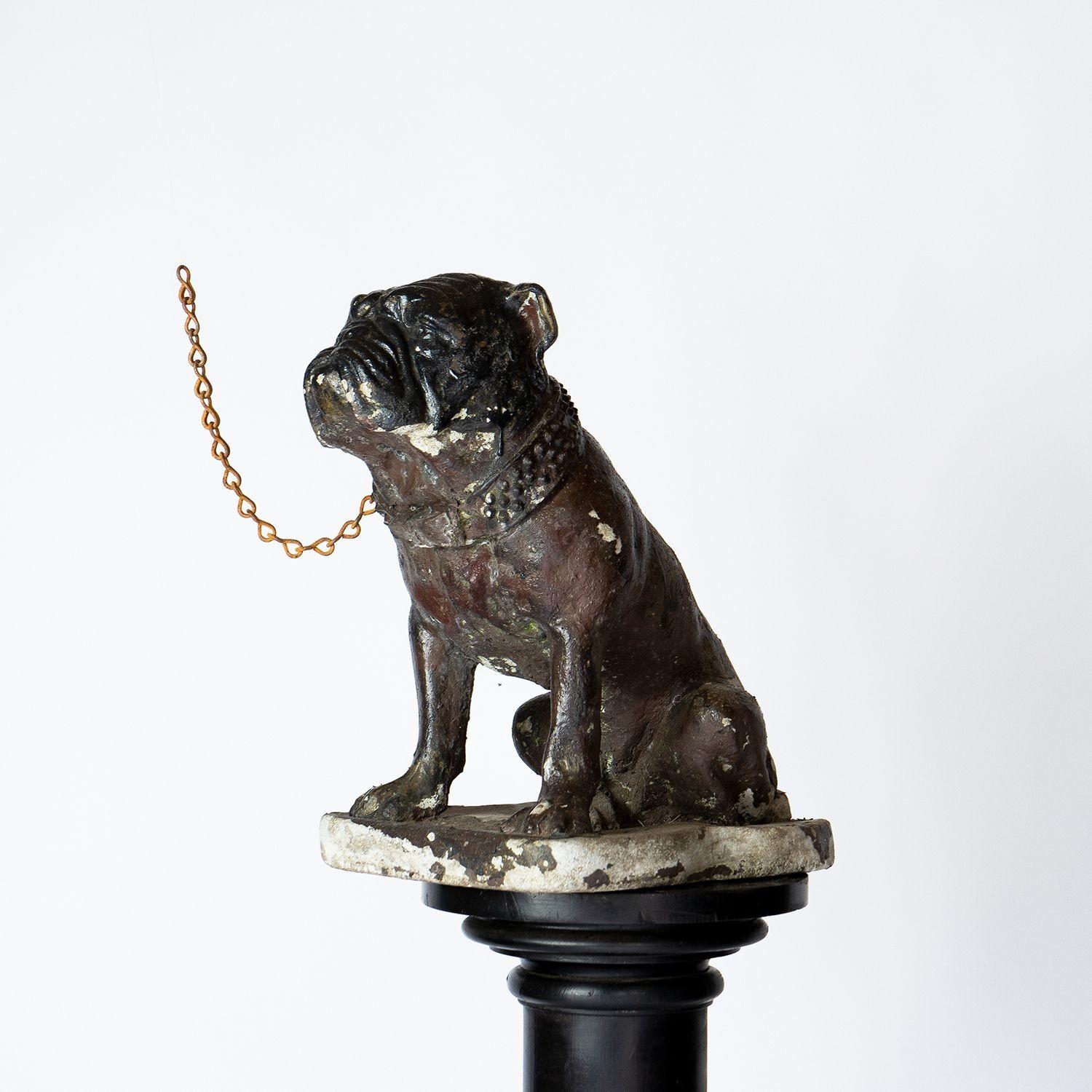 Hand-Painted Vintage Reconstituted Stone English Bulldog Garden Statue Figure c. 1920s For Sale