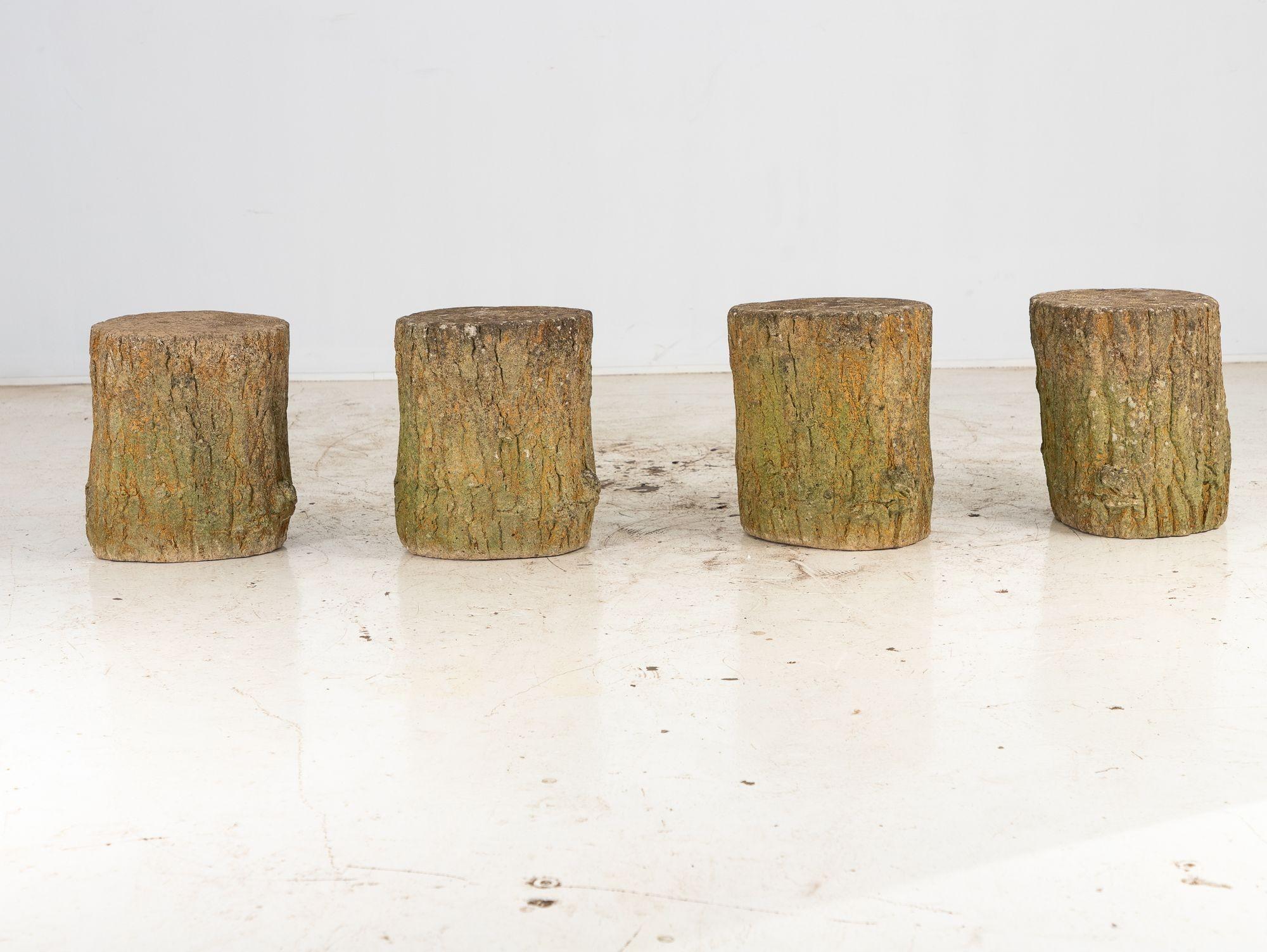 Reconstituted Stone Faux Bois Table and Stools, France Mid 20th Century, 20.5
