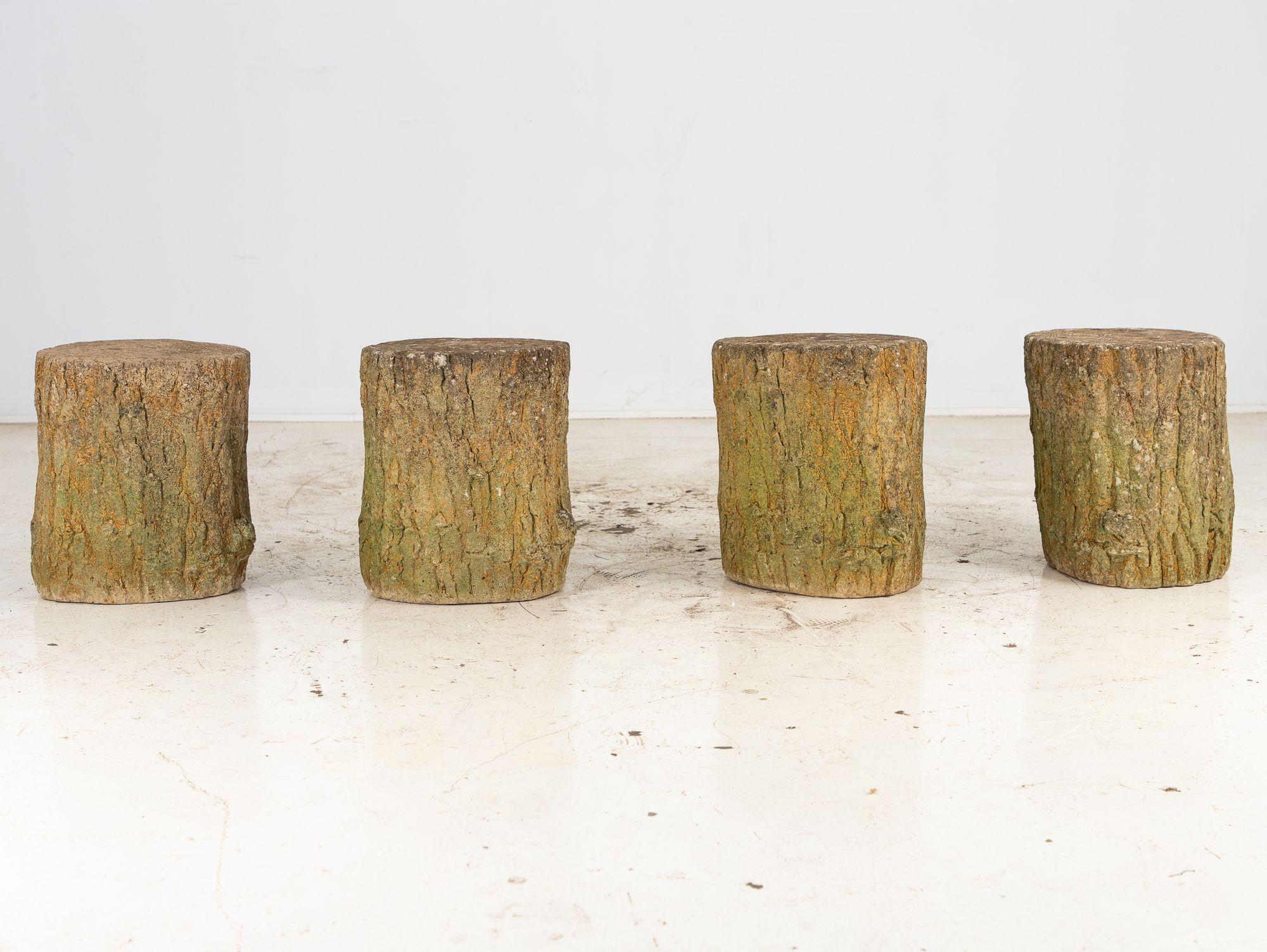 Reconstituted Stone Faux Bois Table and Stools, France Mid 20th Century, 20.5