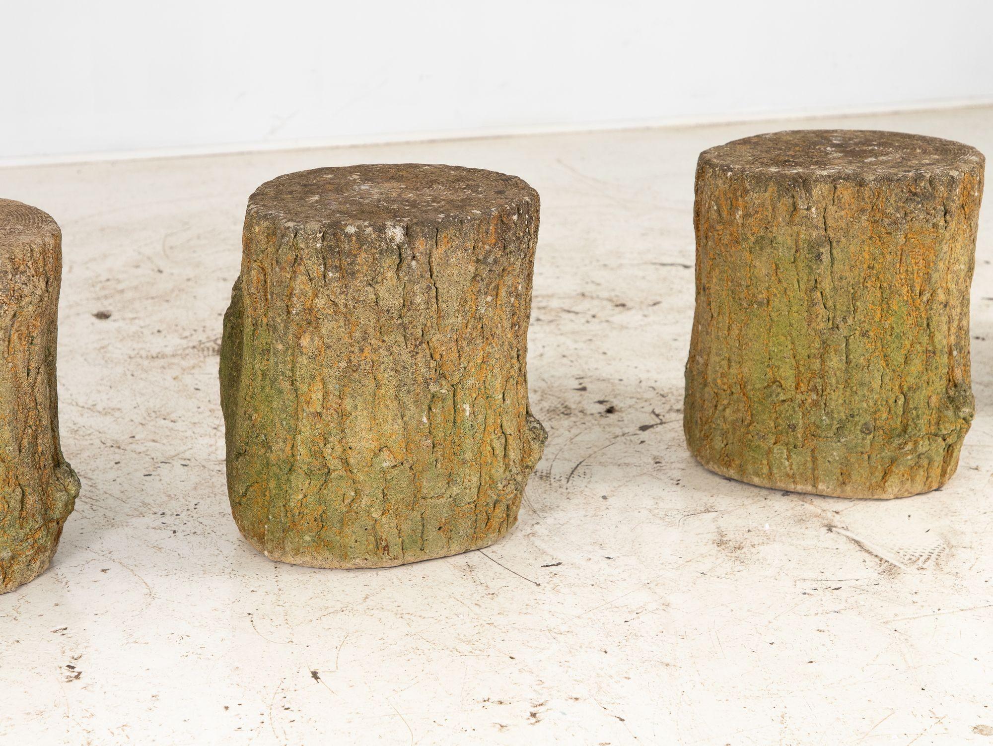 Reconstituted Stone Faux Bois Table and Stools, France Mid 20th Century, 20.5