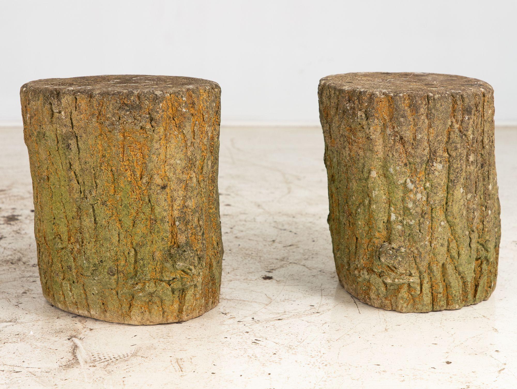 Reconstituted Stone Faux Bois Table and Stools, France Mid 20th Century, 20.5