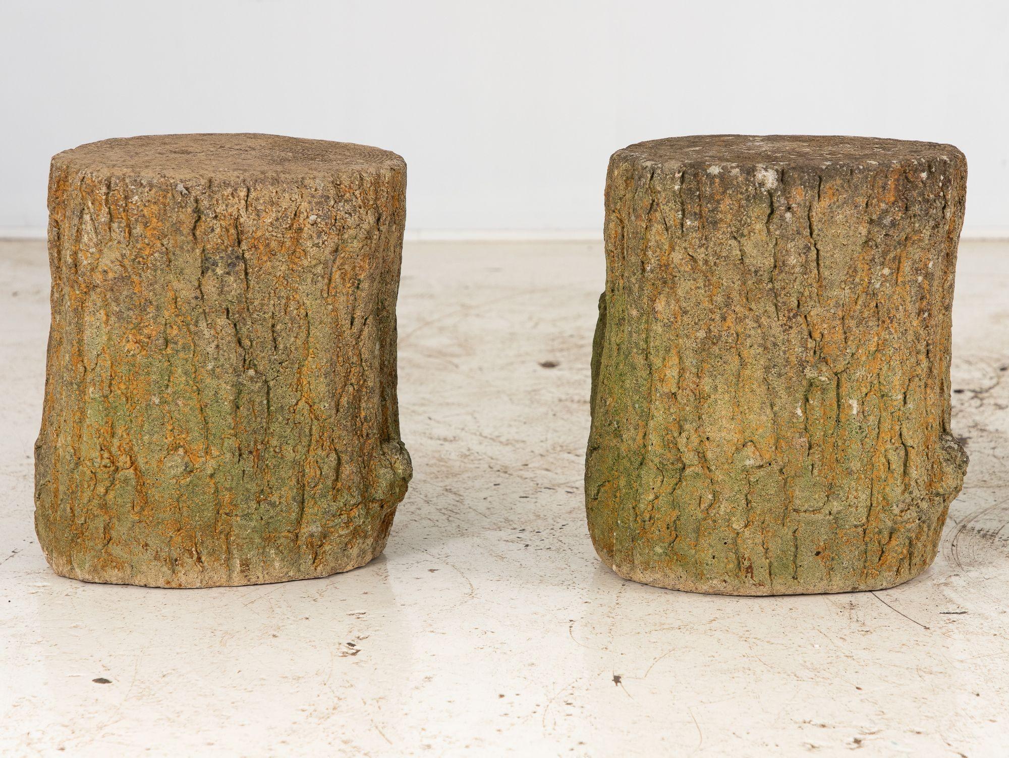 Reconstituted Stone Faux Bois Table and Stools, France Mid 20th Century, 20.5