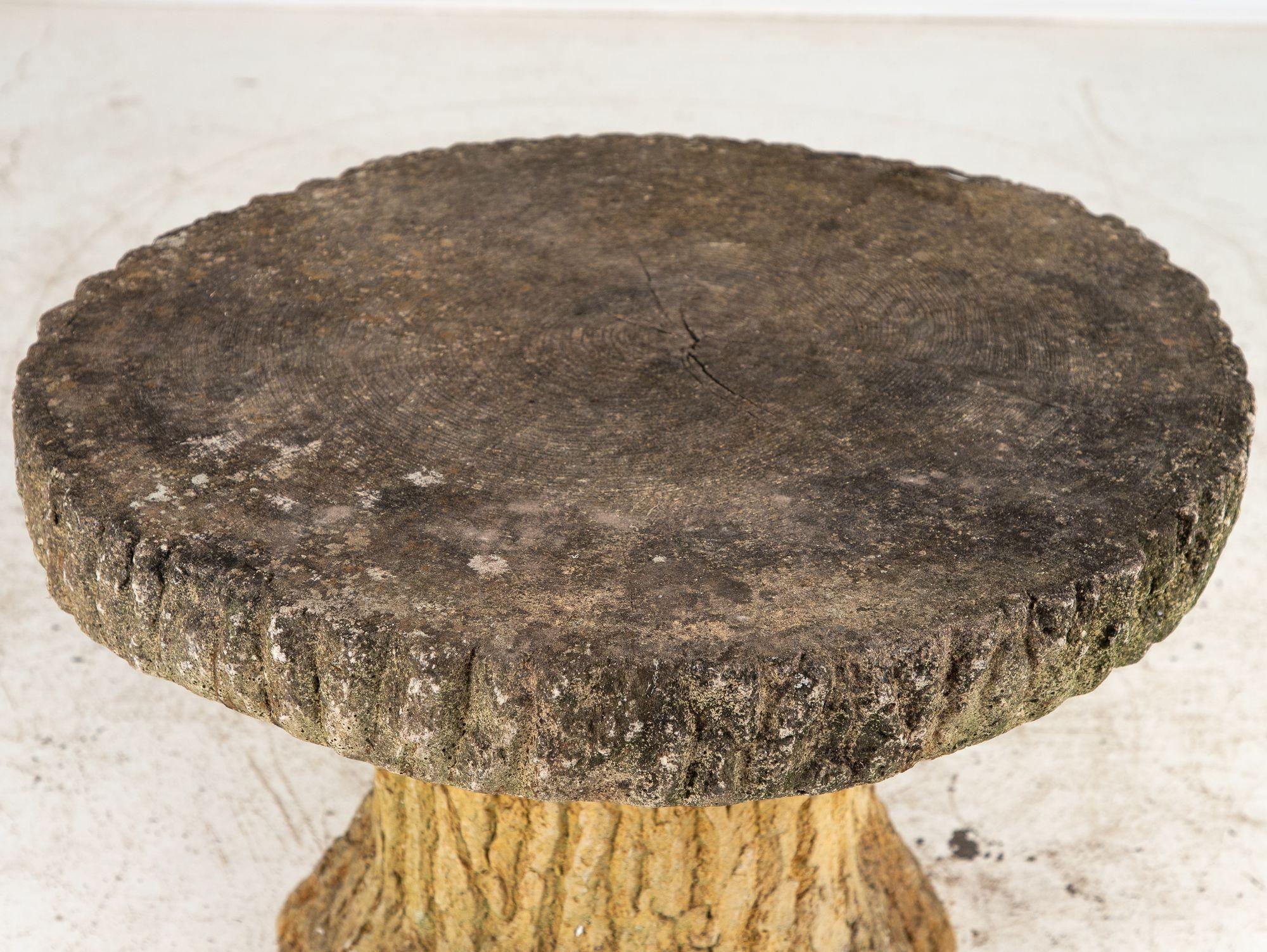 French Reconstituted Stone Faux Bois Table and Stools, France Mid 20th Century, 20.5
