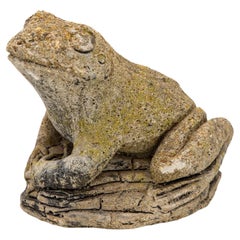 Vintage Reconstituted Stone Frog Garden Ornament, 20th Century