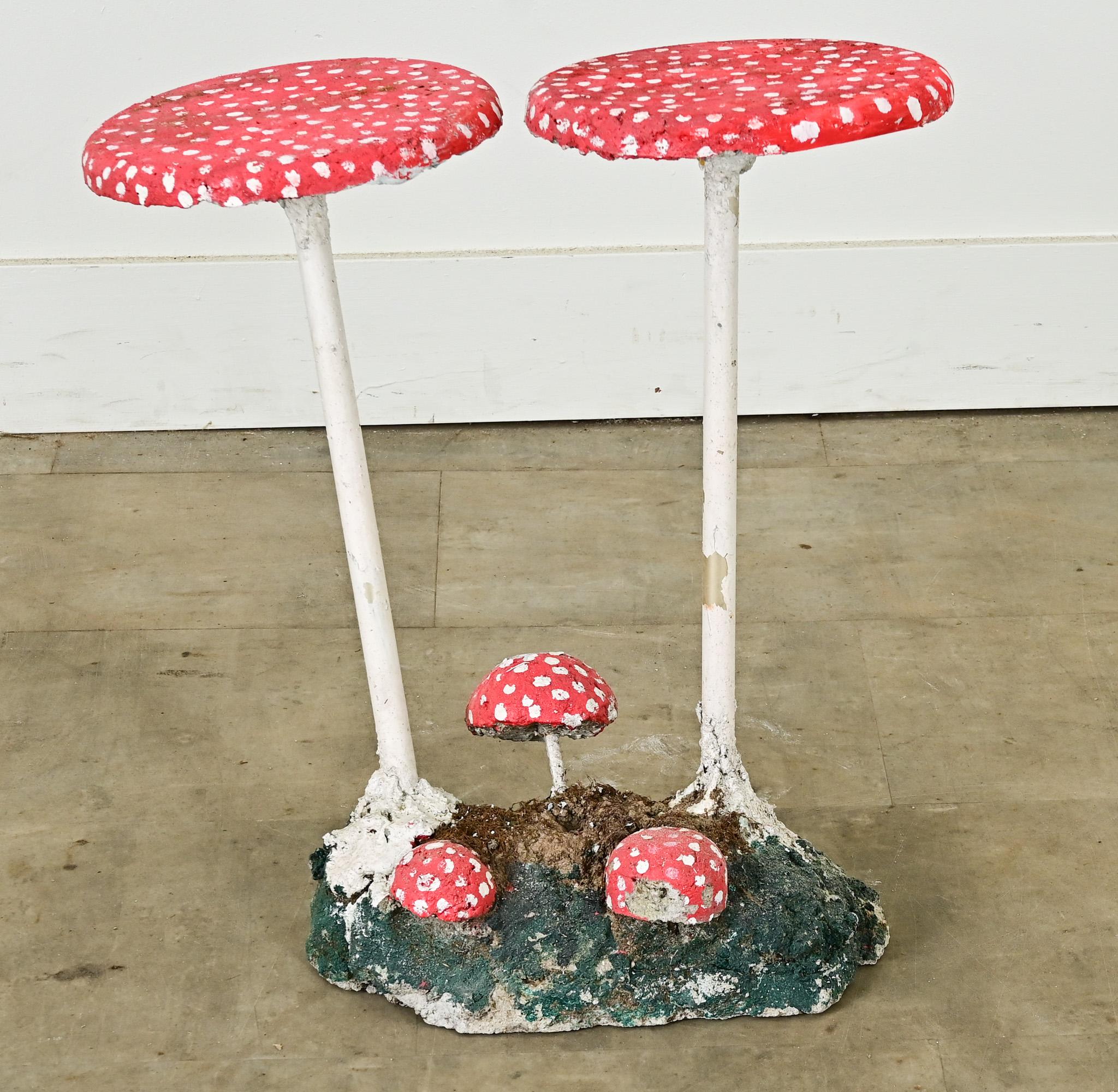 20th Century Reconstituted Stone & Iron Garden Mushrooms