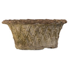 Reconstituted Stone Oval Basketweave Planter, France Mid 20th C.