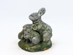 Reconstituted Stone Rabbit & Bunnies Family Garden Ornament, French 20th Century