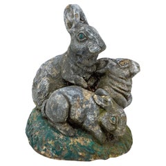 Reconstituted Stone Rabbit 
Bunnies Family Garden Ornament, French 20th Century
