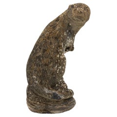 Vintage Reconstituted Stone Standing Otter Garden Ornament, French Mid 20th C.