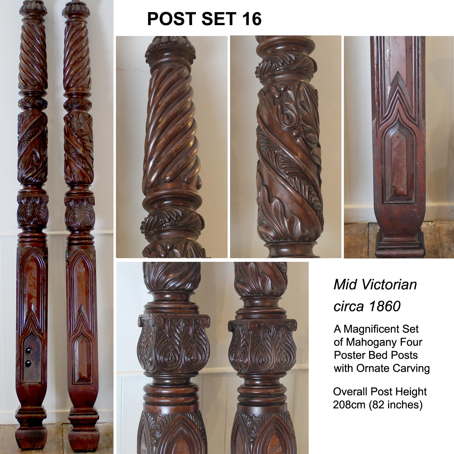 Reconstructed Wooden Four Poster Bed Using Antique Bed Posts For Sale 5