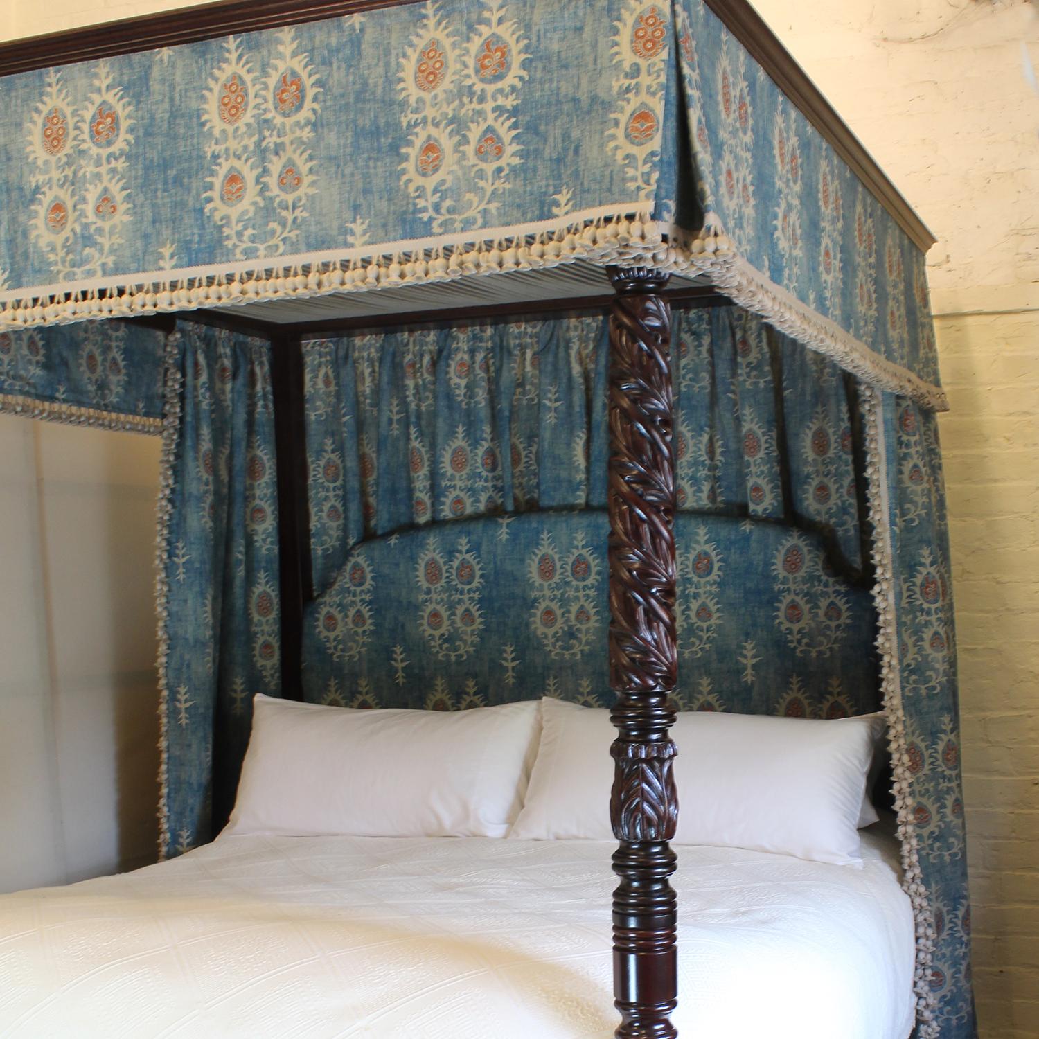 British Reconstructed Wooden Four Poster Bed Using Antique Bed Posts For Sale