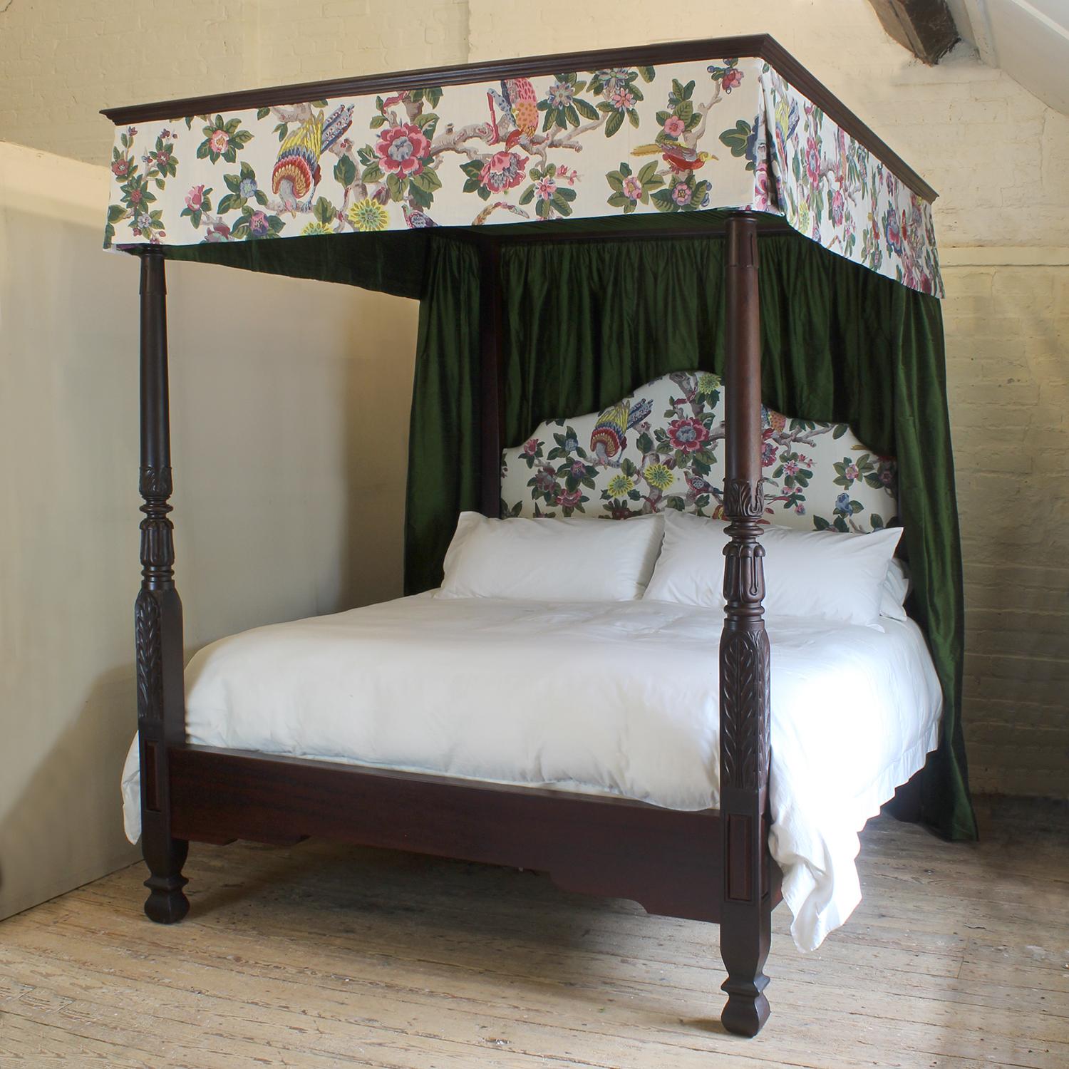Reconstructed Wooden Four Poster Bed Using Antique Bed Posts In Excellent Condition For Sale In Wrexham, GB