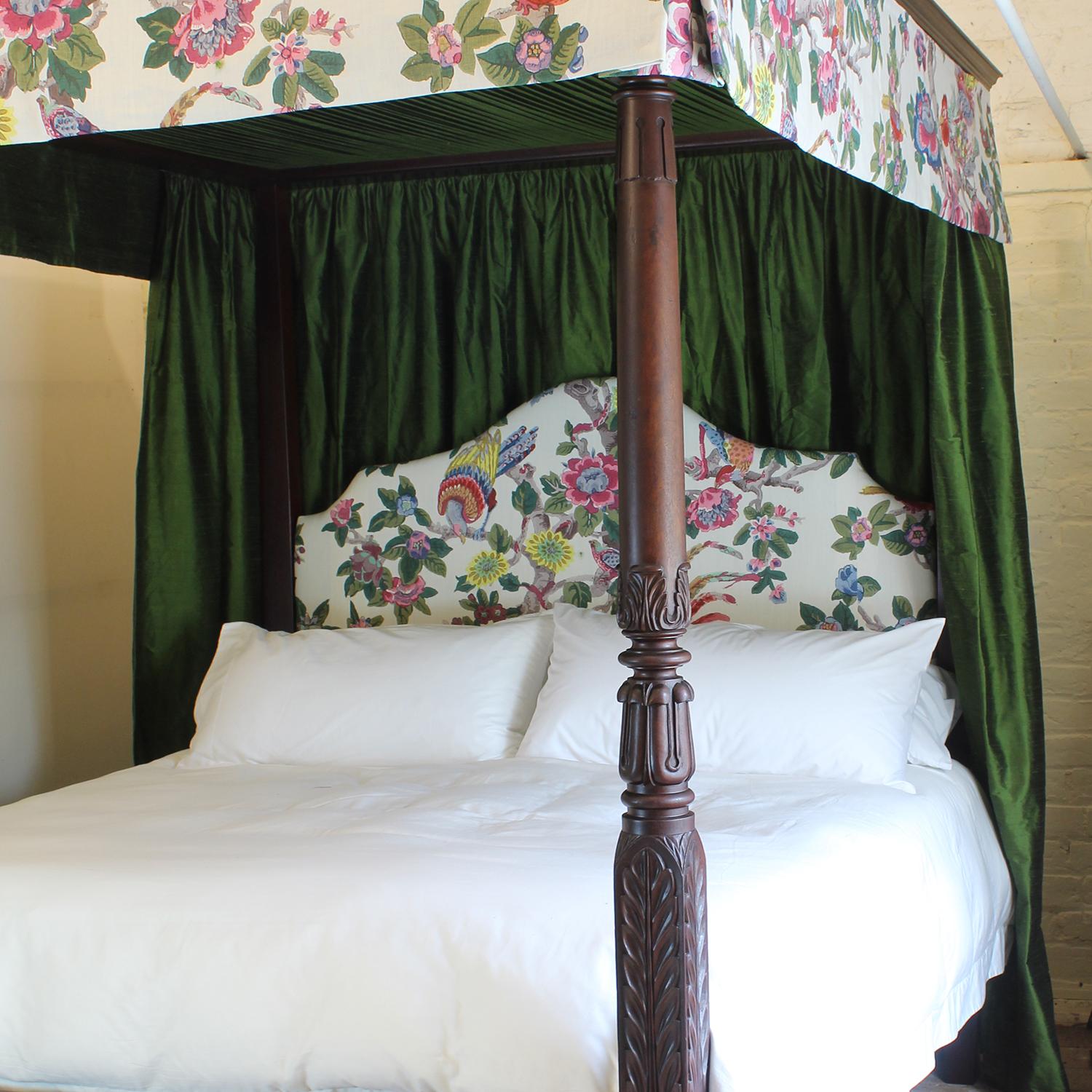 Contemporary Reconstructed Wooden Four Poster Bed Using Antique Bed Posts For Sale