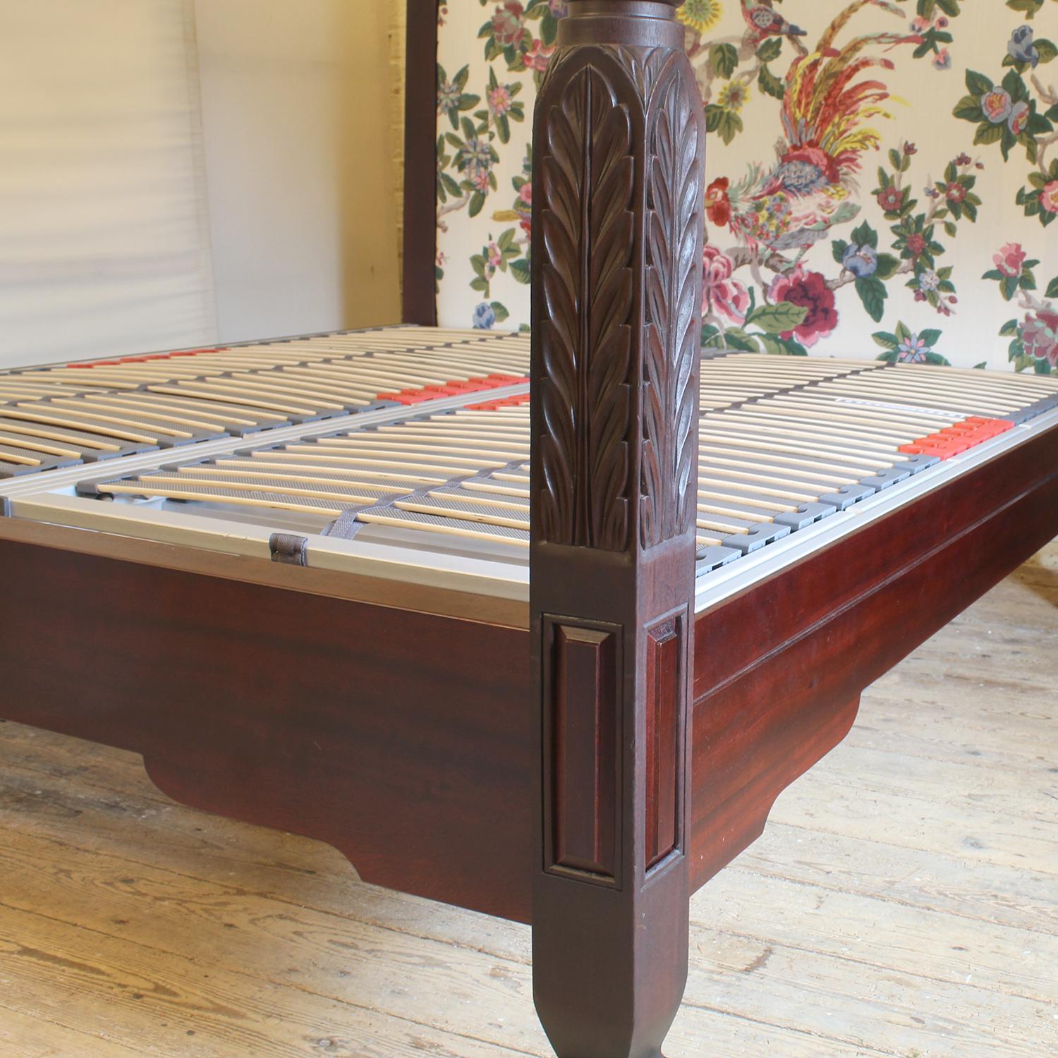 Sapele Wood Reconstructed Wooden Four Poster Bed Using Antique Bed Posts For Sale