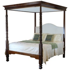 Reconstructed Wooden Four-Poster Bed with Firm Base