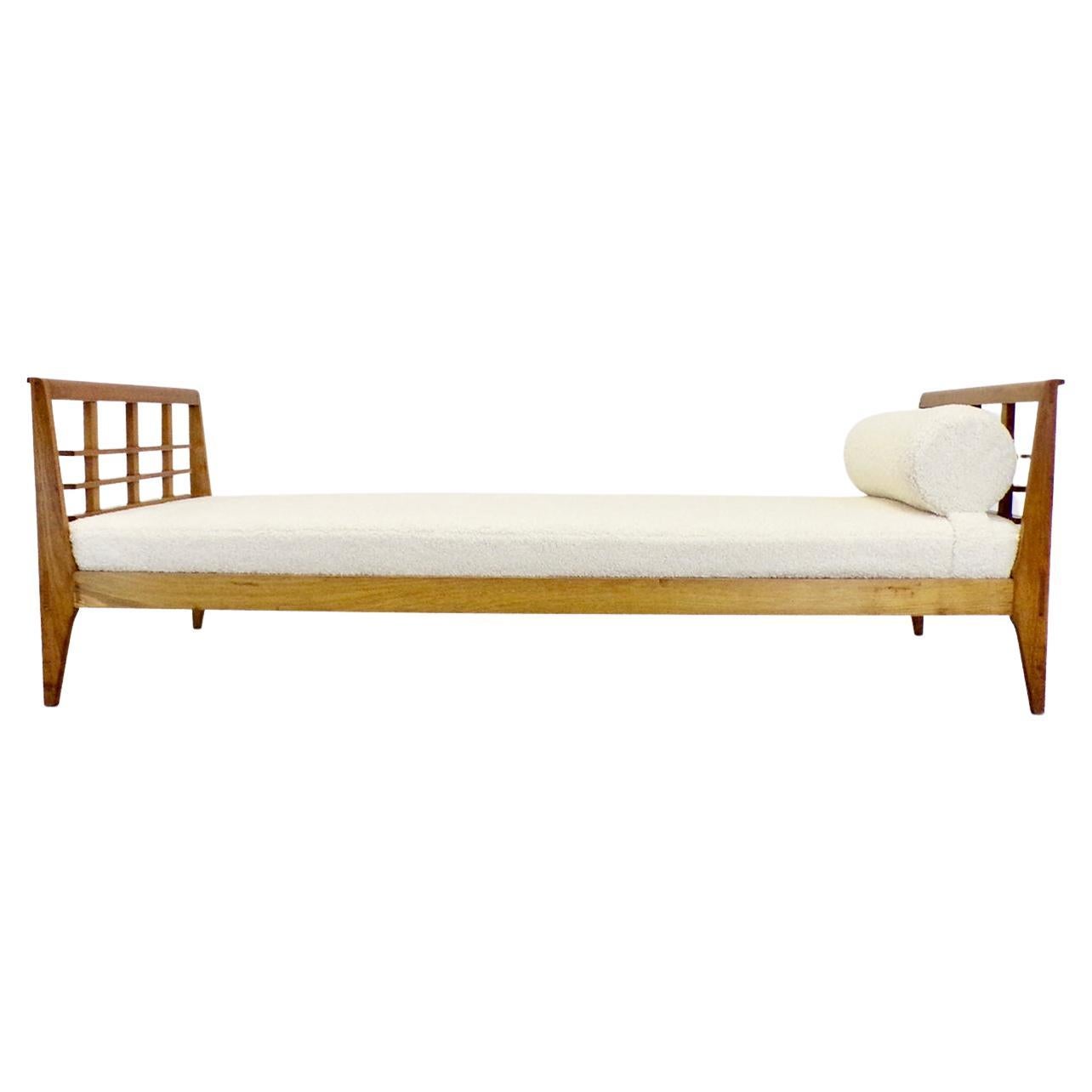 Reconstruction oak and fabric daybed by Rene Gabriel 1950s For Sale