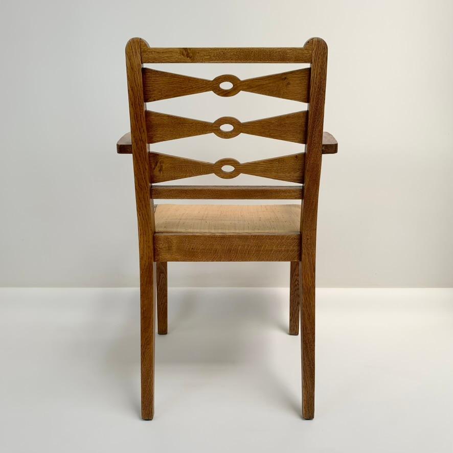 Paille Fauteuil en Oak Oak, circa 1950, France. en vente