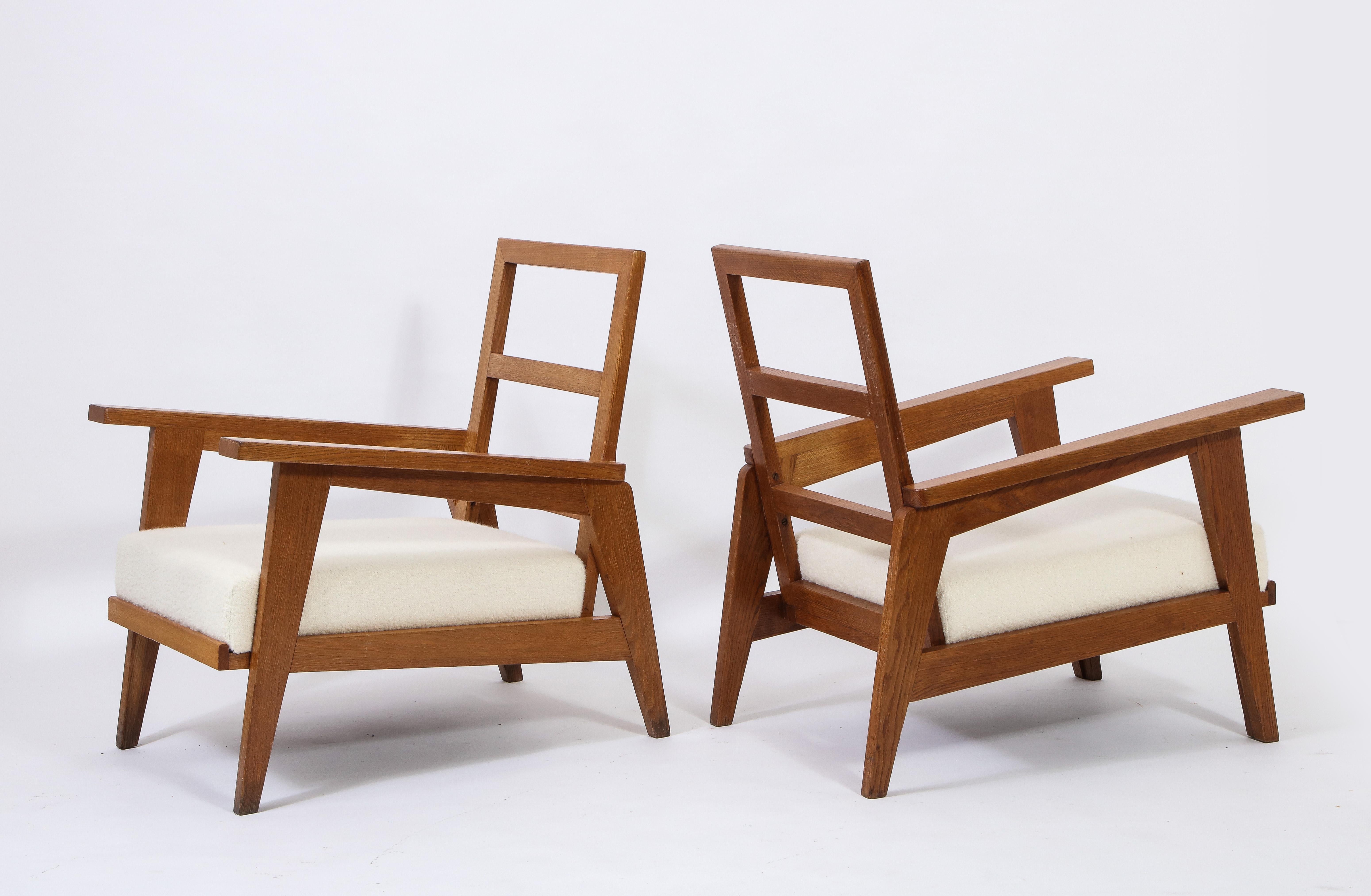 Mid-Century Modern Reconstruction Oak Armchairs, Style of Gabriel, France, 1950s