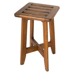 Reconstruction Oak Split Slats Stool in the Style of Gascoin, France, 1950
s