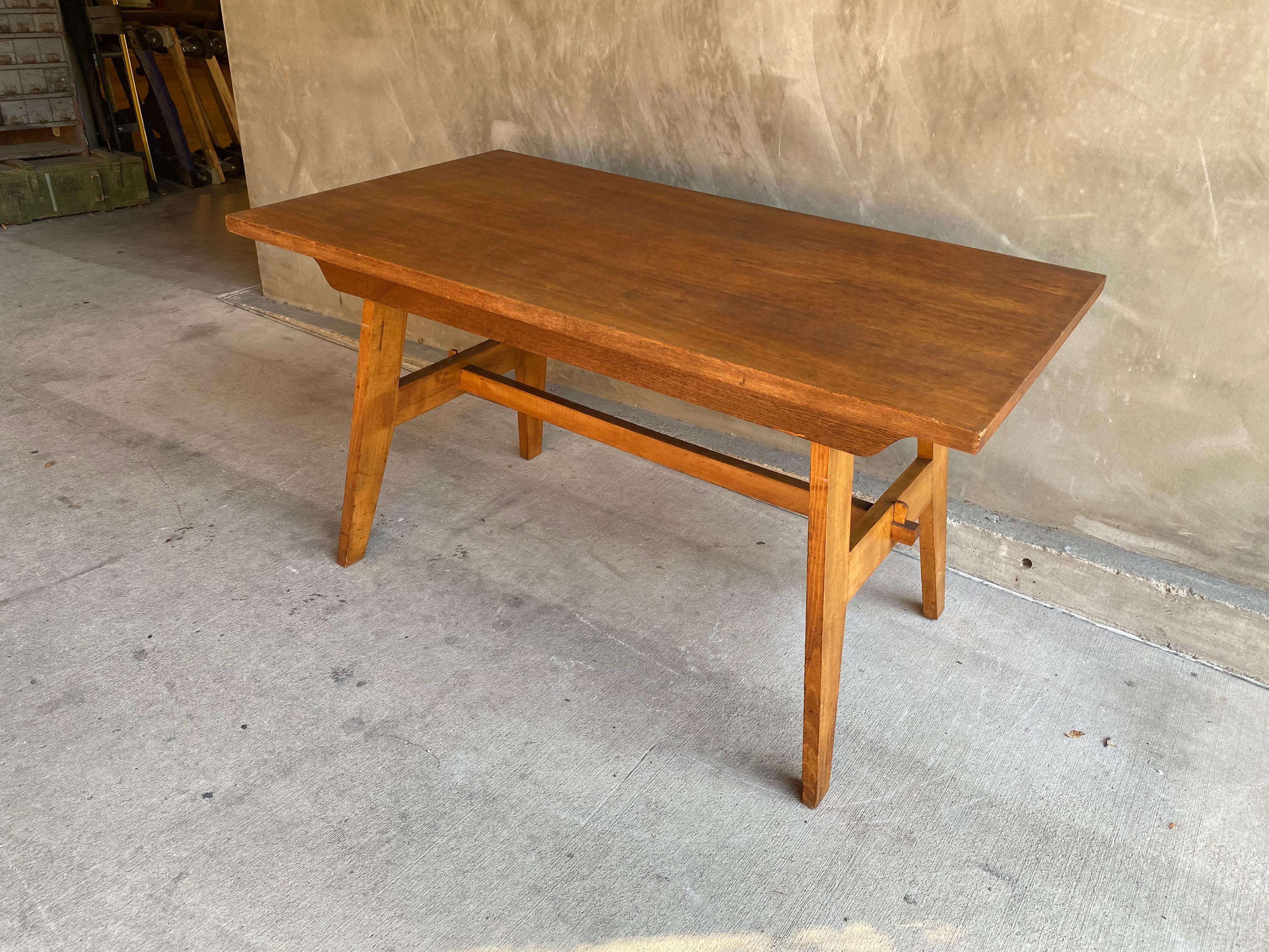 Reconstruction Style Dining Table, Rene Gabriel, France, 1940-50 In Good Condition For Sale In Austin, TX