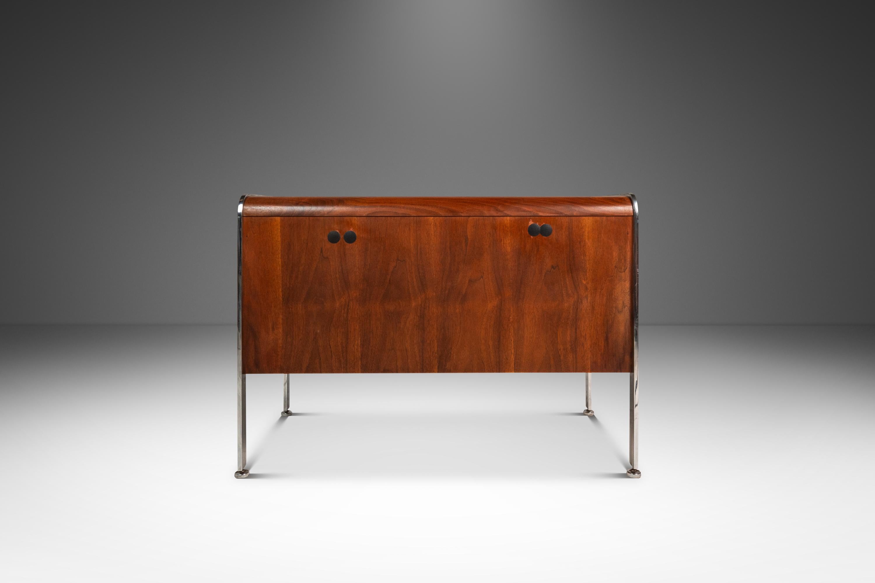 Late 20th Century Record Cabinet in Teak w/ Chrome Legs After Ste Marie & Laurent, Canada, c. 1970 For Sale