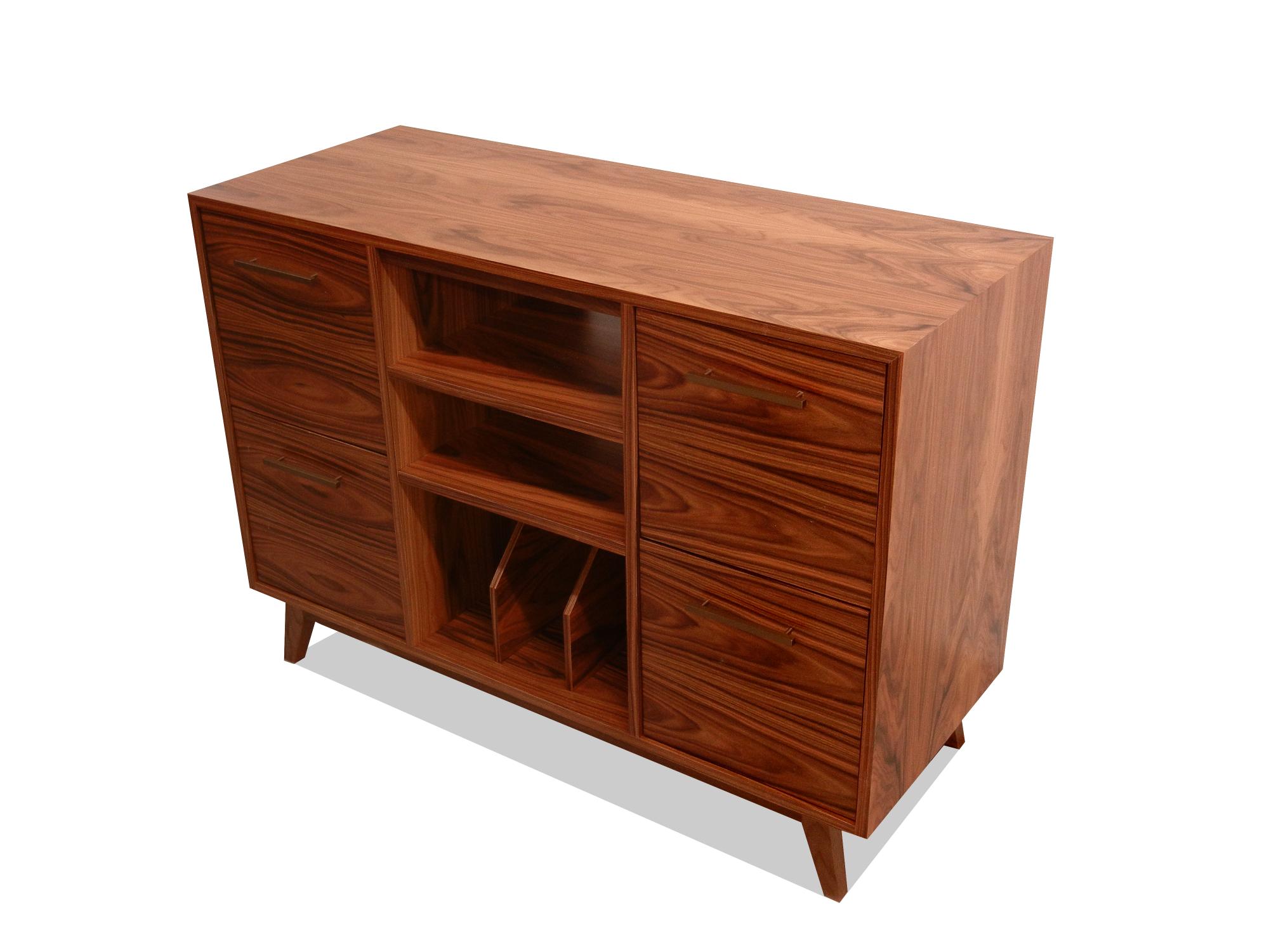 Modern Record Cabinet Open/Close Credenza for Analog Stereo LPs, Vinyl Media Sideboard For Sale