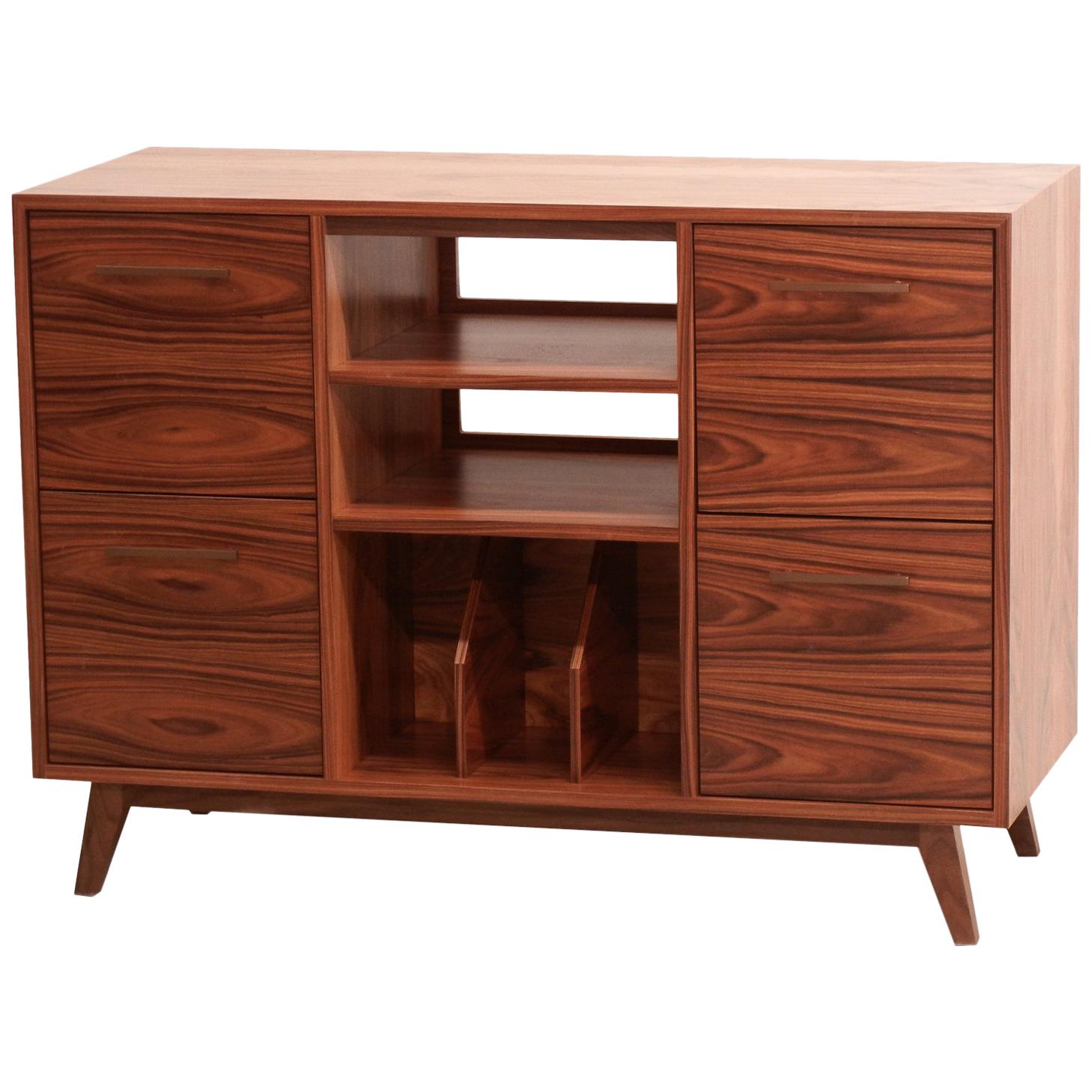 Record Cabinet Open/Close Credenza for Analog Stereo LPs, Vinyl Media Sideboard For Sale