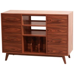 Record Cabinet Open/Close Credenza for Analog Stereo LPs, Vinyl Media Sideboard