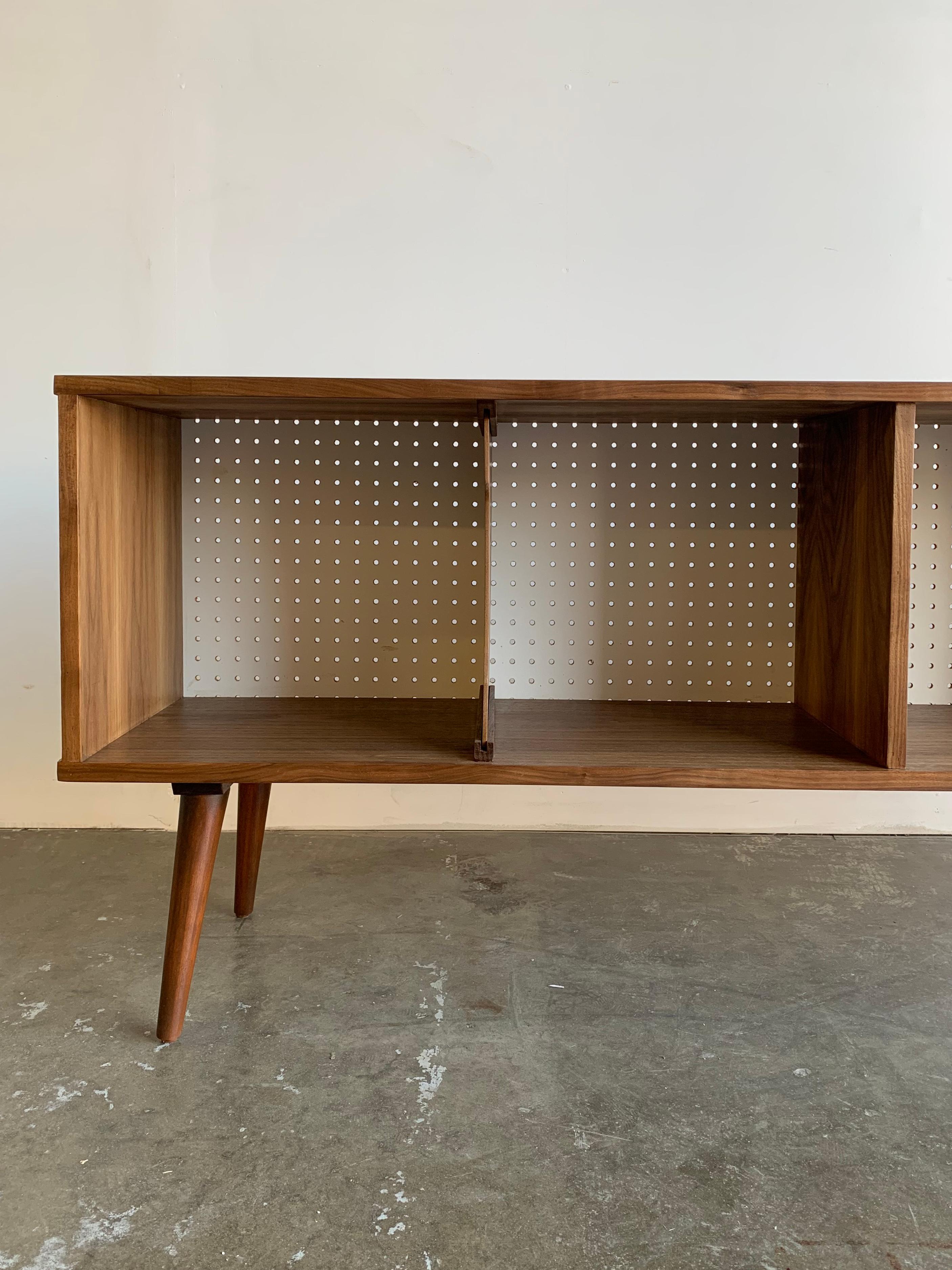 Contemporary Record Holder in Walnut and Perforated White