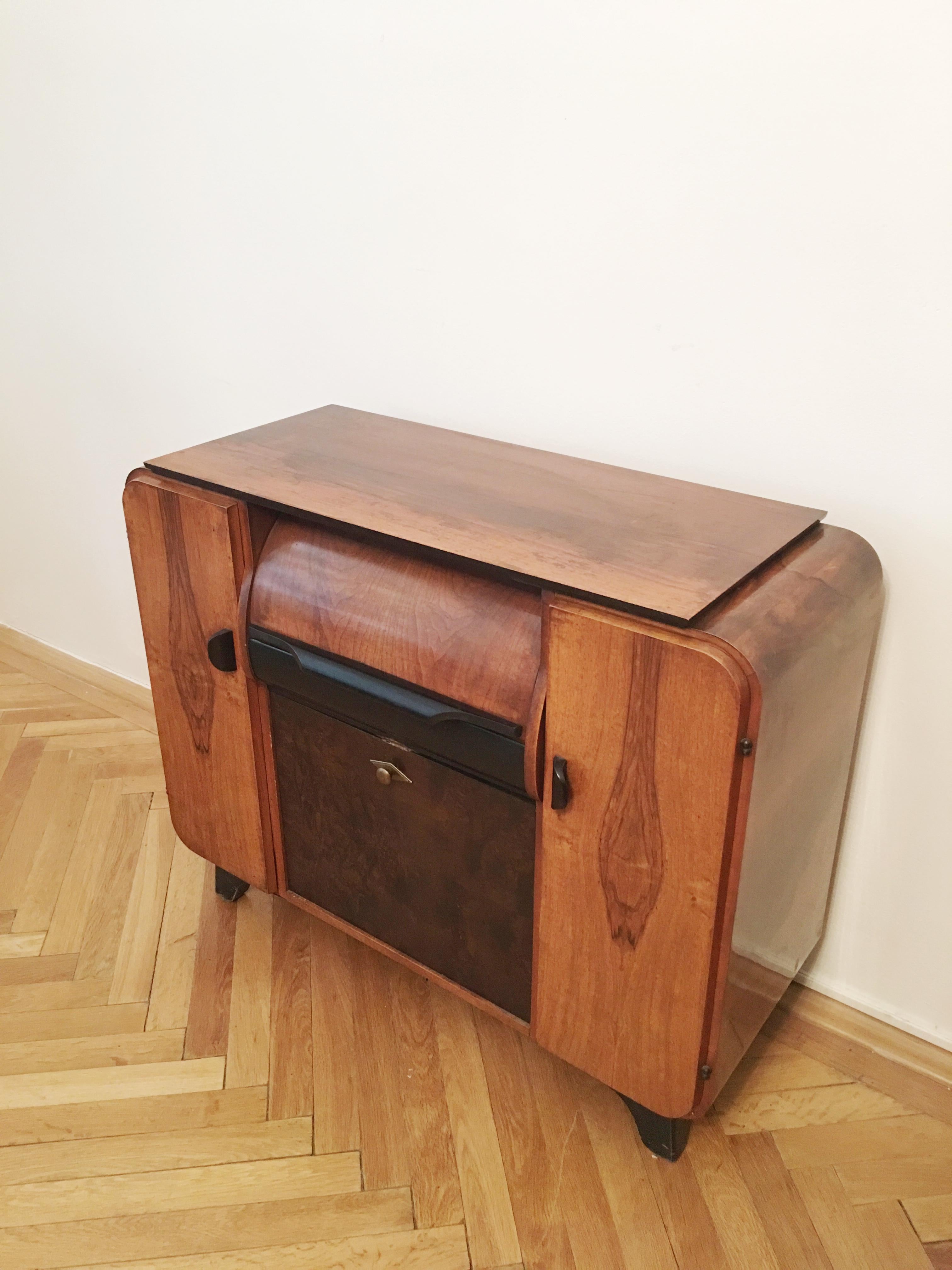 Art Deco Record Player Cabinet by Jindrich Halabala for Up Zavody, Czechoslovakia, 1930s For Sale