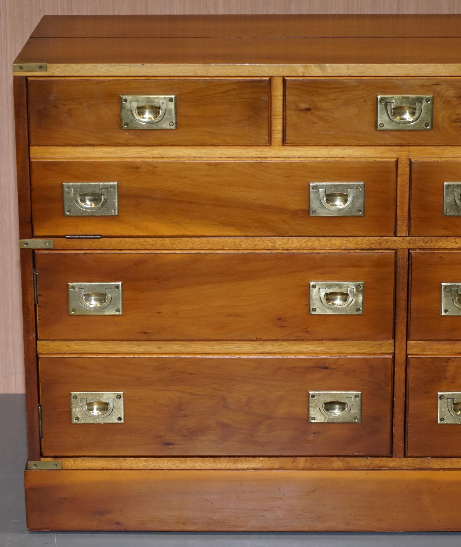 Brass Record Player Cabinet Hidden Inside Military Campaign Chest of Drawers