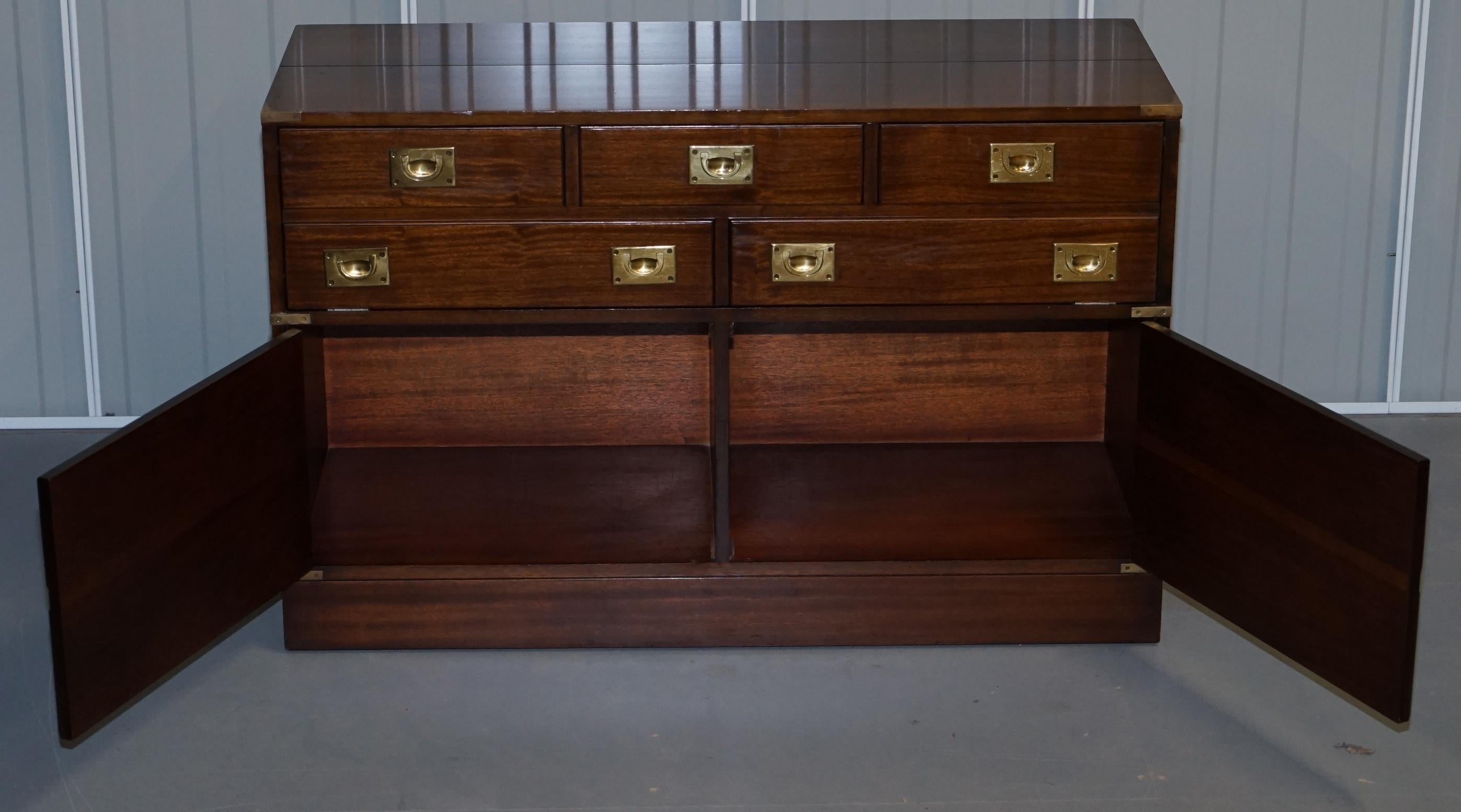 20th Century RECORD PLAYER CABINET HIDDEN INSIDE MILITARY CAMPAIGN CHEST CHEST OF DRAWERs