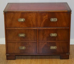 Record Player Cabinet Hidden Inside Military Campaign Chest of Drawers Leather