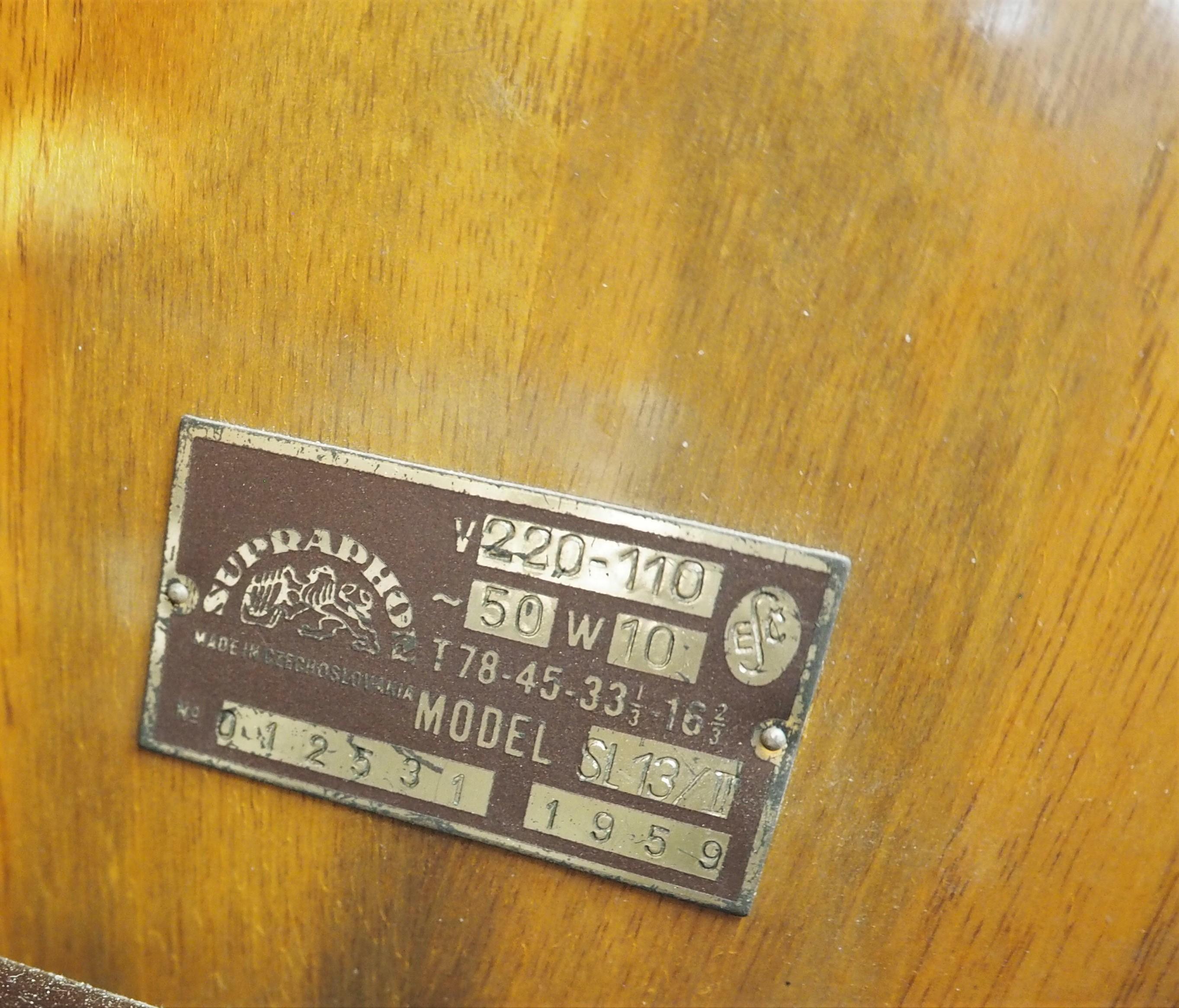Walnut Record Player from Supraphon, circa 1959