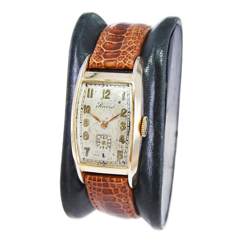 Women's or Men's Record Watch Company Gold Filled Art Deco Tonneau Shape from 1940's
