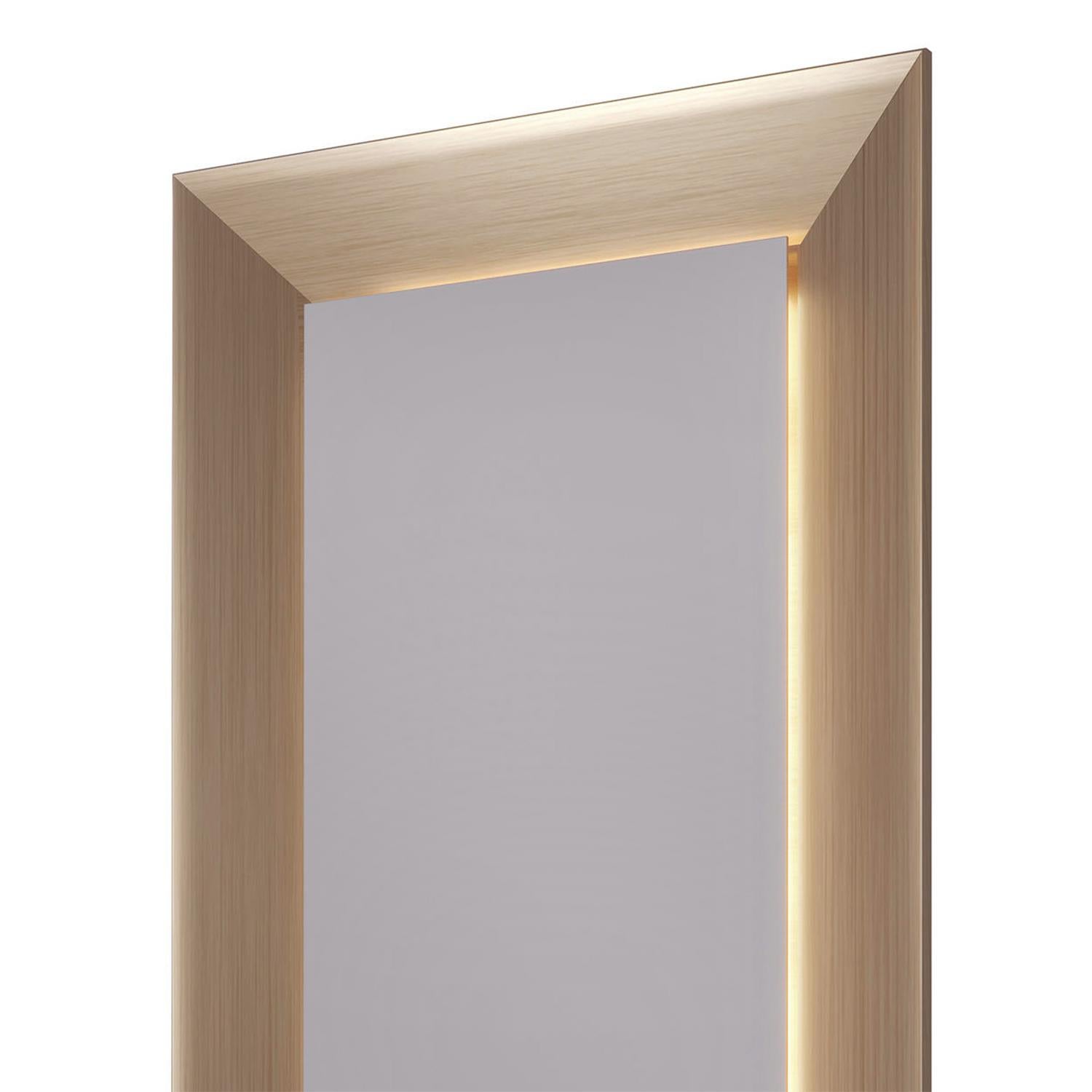 Mirror Recta gold matte with metal frame in gold brushed matte
finish and with hoctagonal mirror glass with led backlight system.