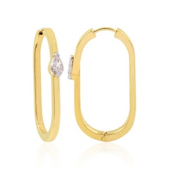 Rectangle 14 Karat Gold Diamond Hoop Earrings, Done