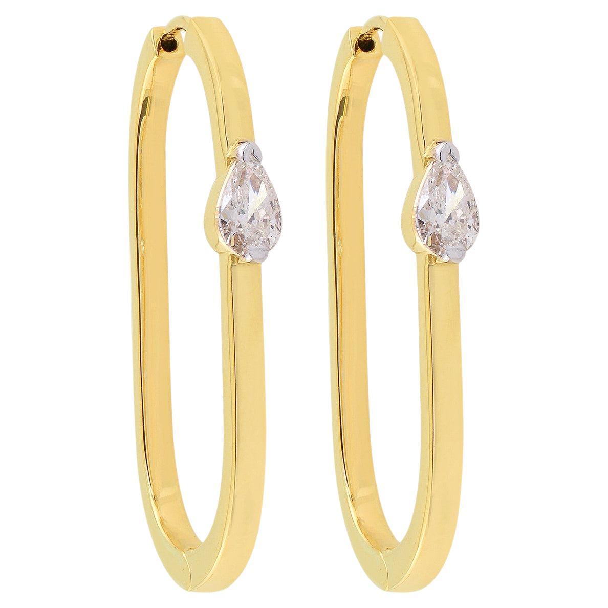 Rectangle 14 Karat Gold Diamond Hoop Earrings, Done For Sale