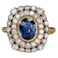 Vintage Rectangle 18K Yellow Gold 1ct Sapphire Diamond Ring