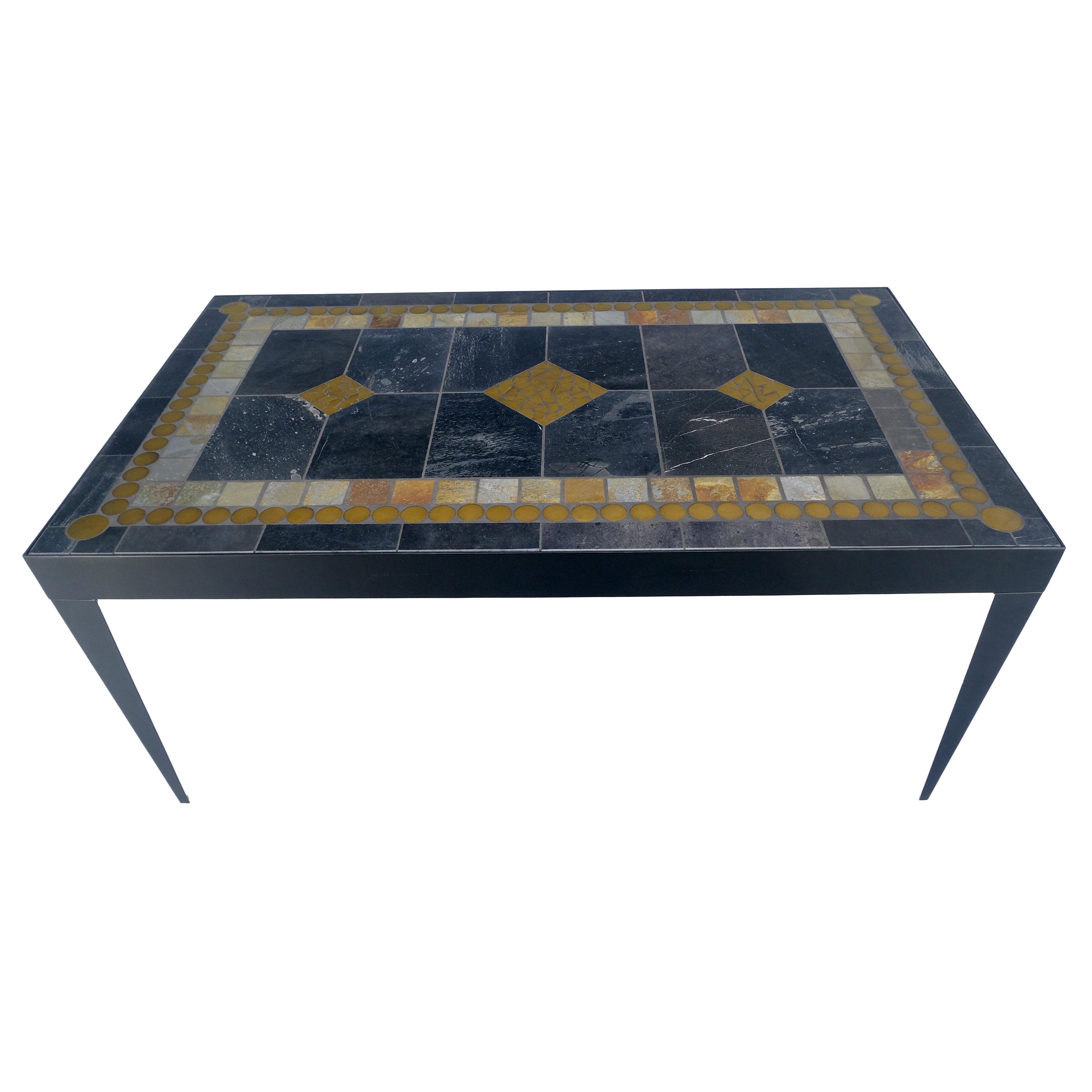Rectangle 39x67 Steel Angle Frame Art Tile Top Dining Table MINT For Sale