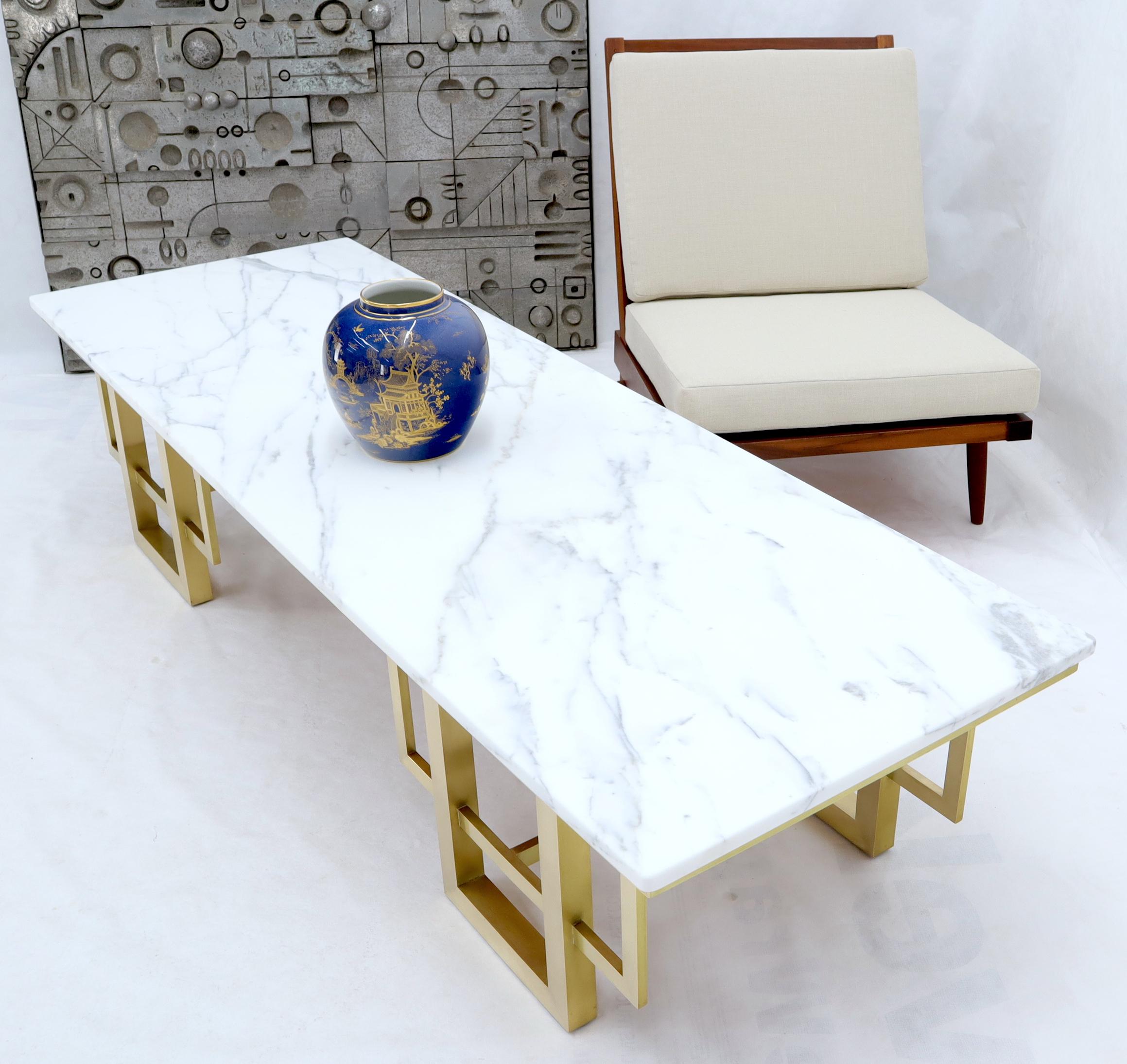 Rectangle White Marble Coffee Table on Polished Brass Base 1