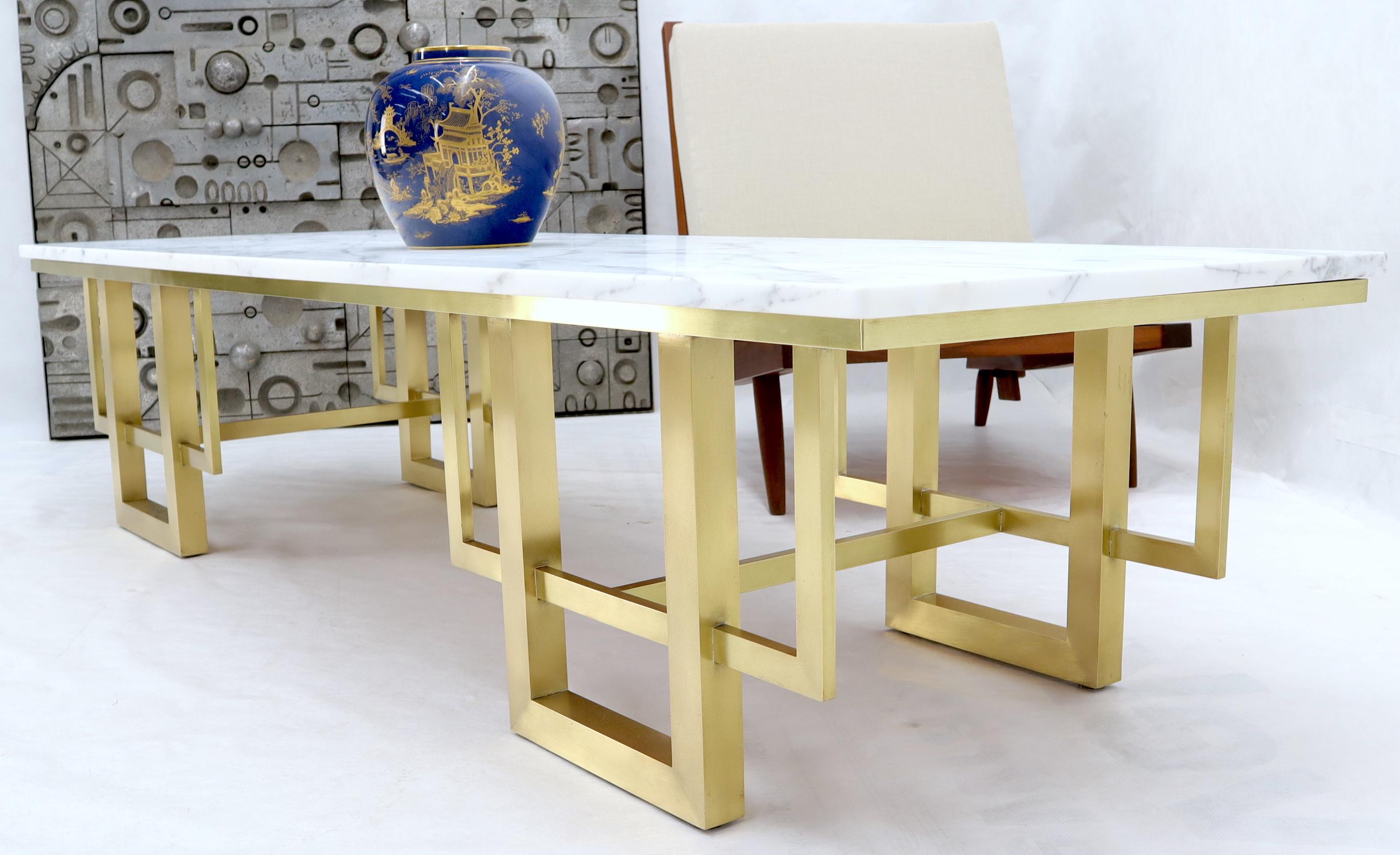 Rectangle White Marble Coffee Table on Polished Brass Base 2