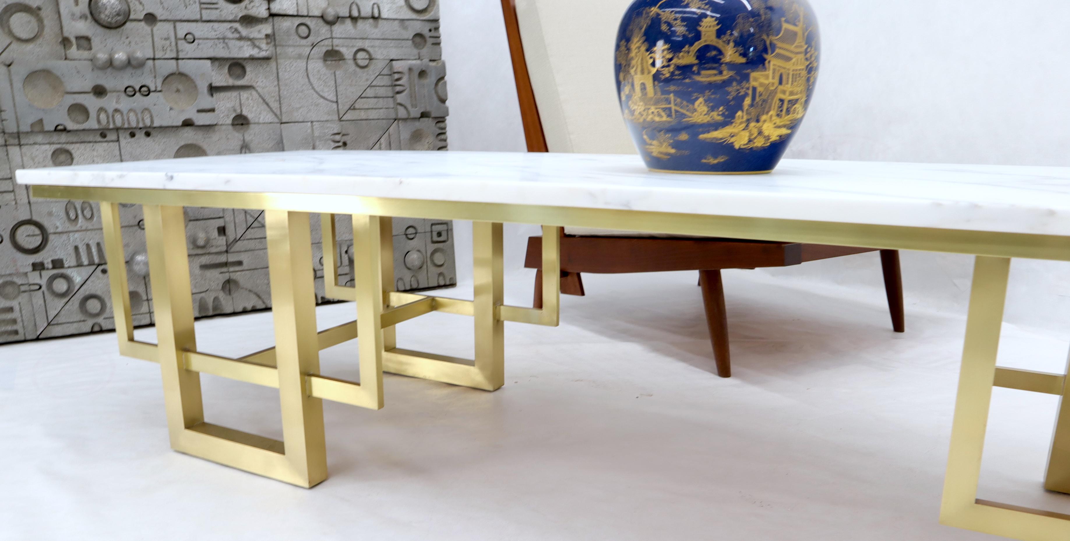 Rectangle White Marble Coffee Table on Polished Brass Base 3