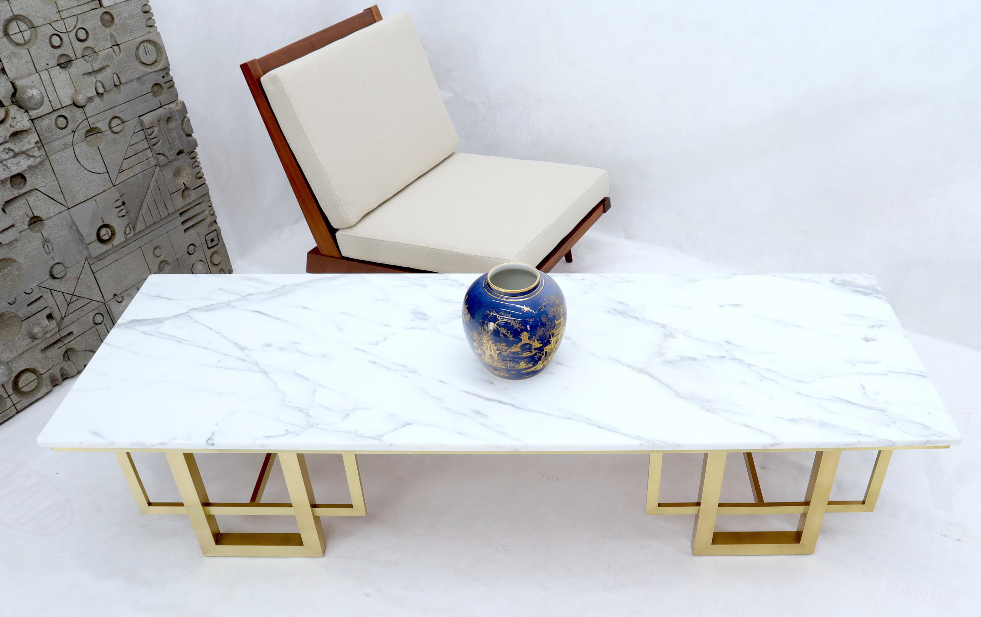 Rectangle White Marble Coffee Table on Polished Brass Base 4
