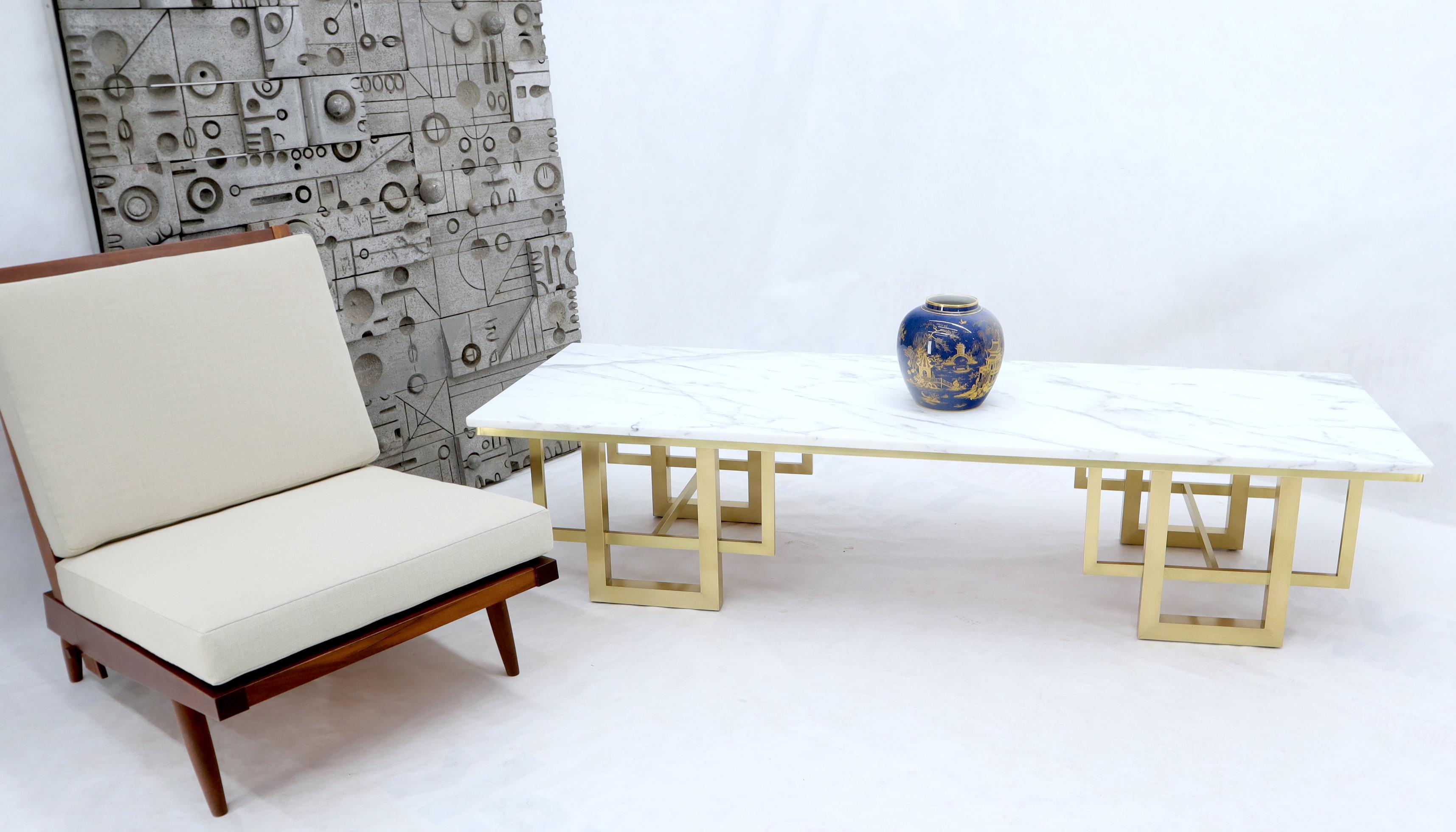 Rectangle White Marble Coffee Table on Polished Brass Base 5