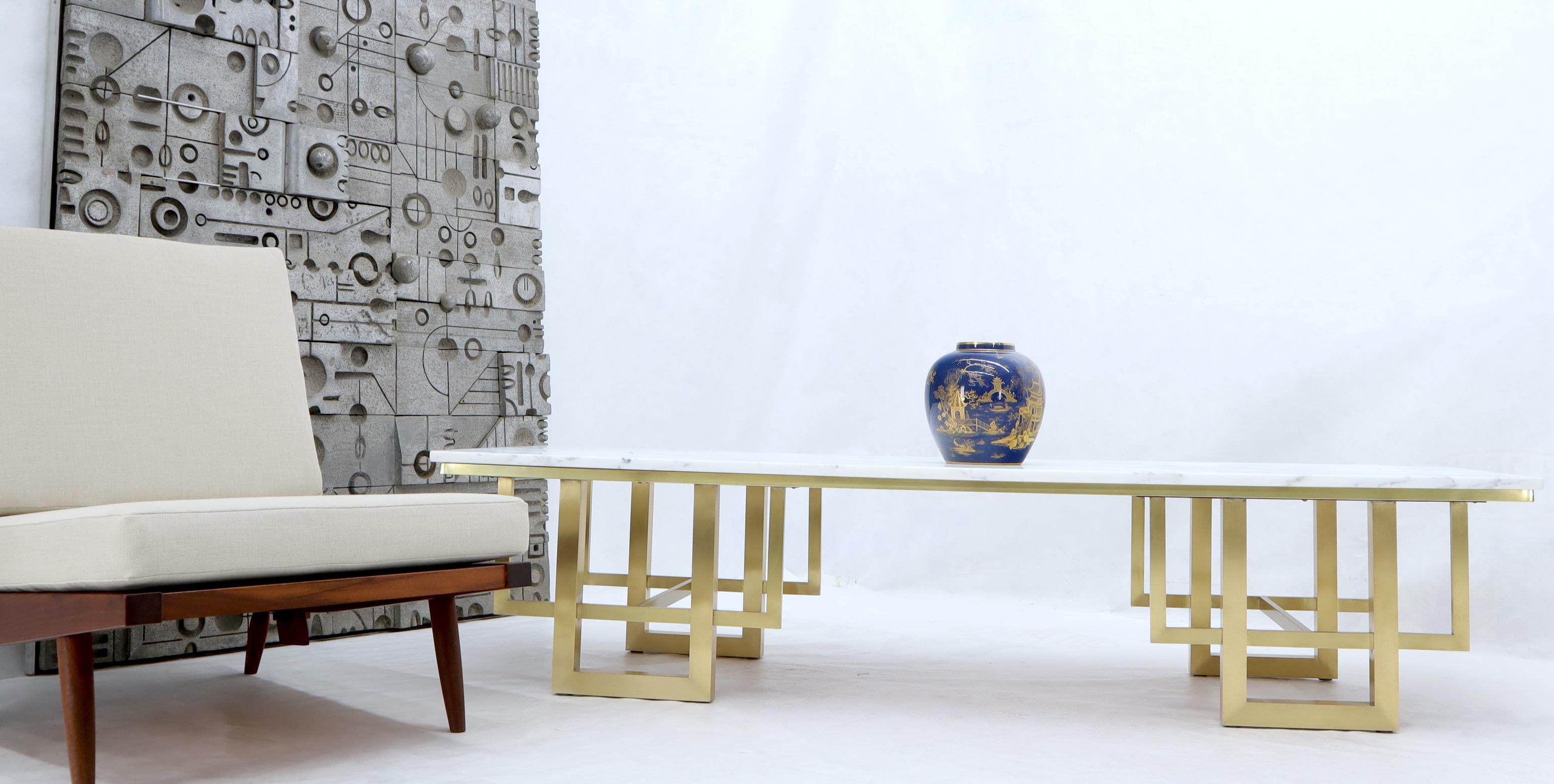 Rectangle White Marble Coffee Table on Polished Brass Base 6