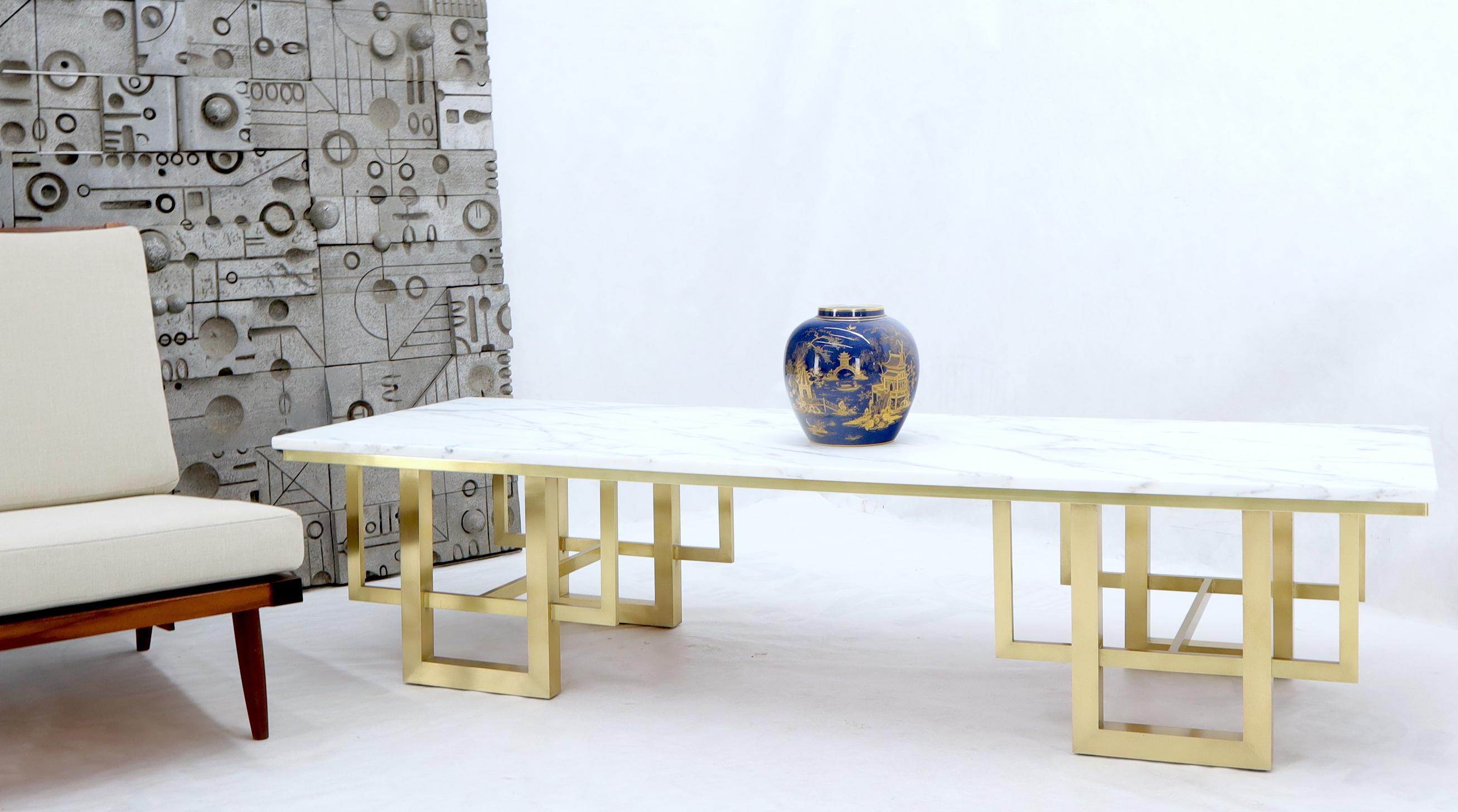 Rectangle White Marble Coffee Table on Polished Brass Base 7